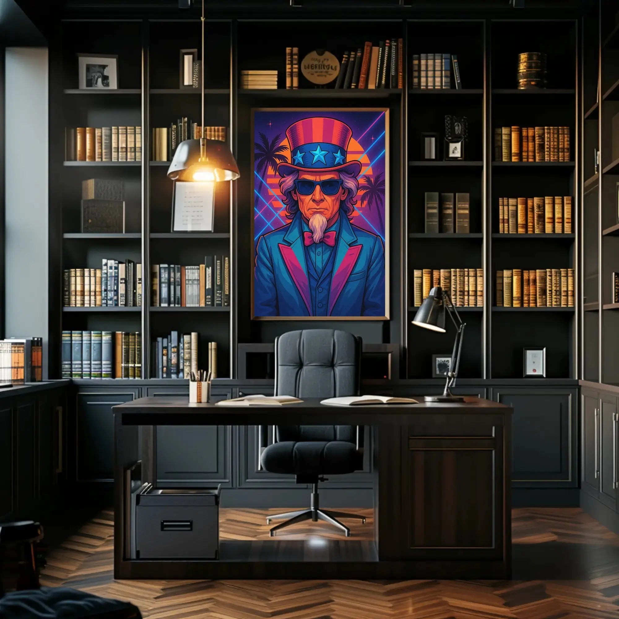 Uncle Sam Neon Tropical Futuristic Sci-Fi Poster PosterGoat
