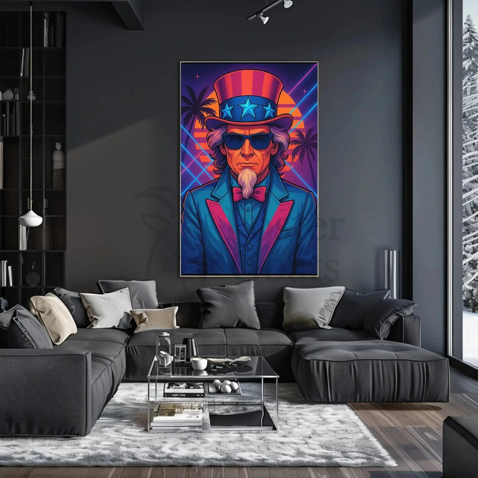 Uncle Sam Neon Tropical Futuristic Sci-Fi Poster PosterGoat