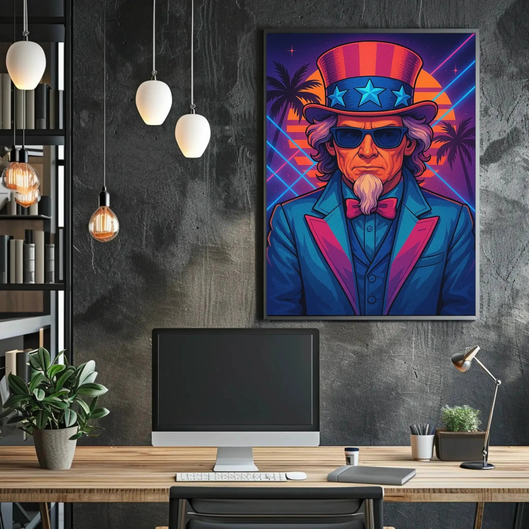 Uncle Sam Neon Tropical Futuristic Sci-Fi Poster PosterGoat