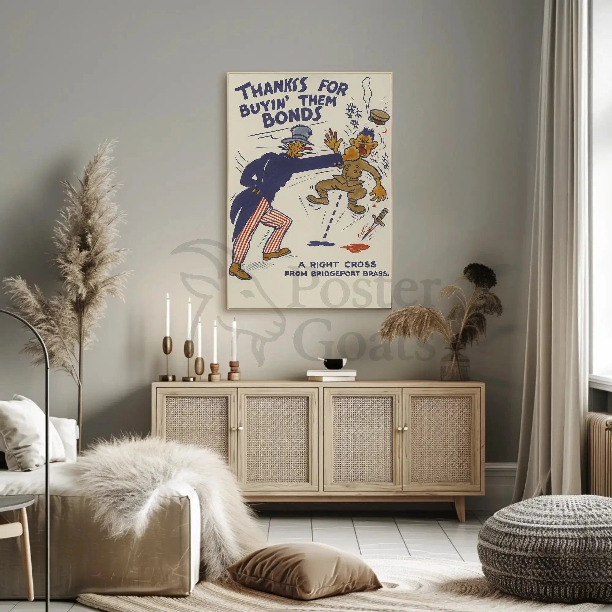 Uncle Sam Punches Enemy in WWII Propaganda Poster PosterGoat