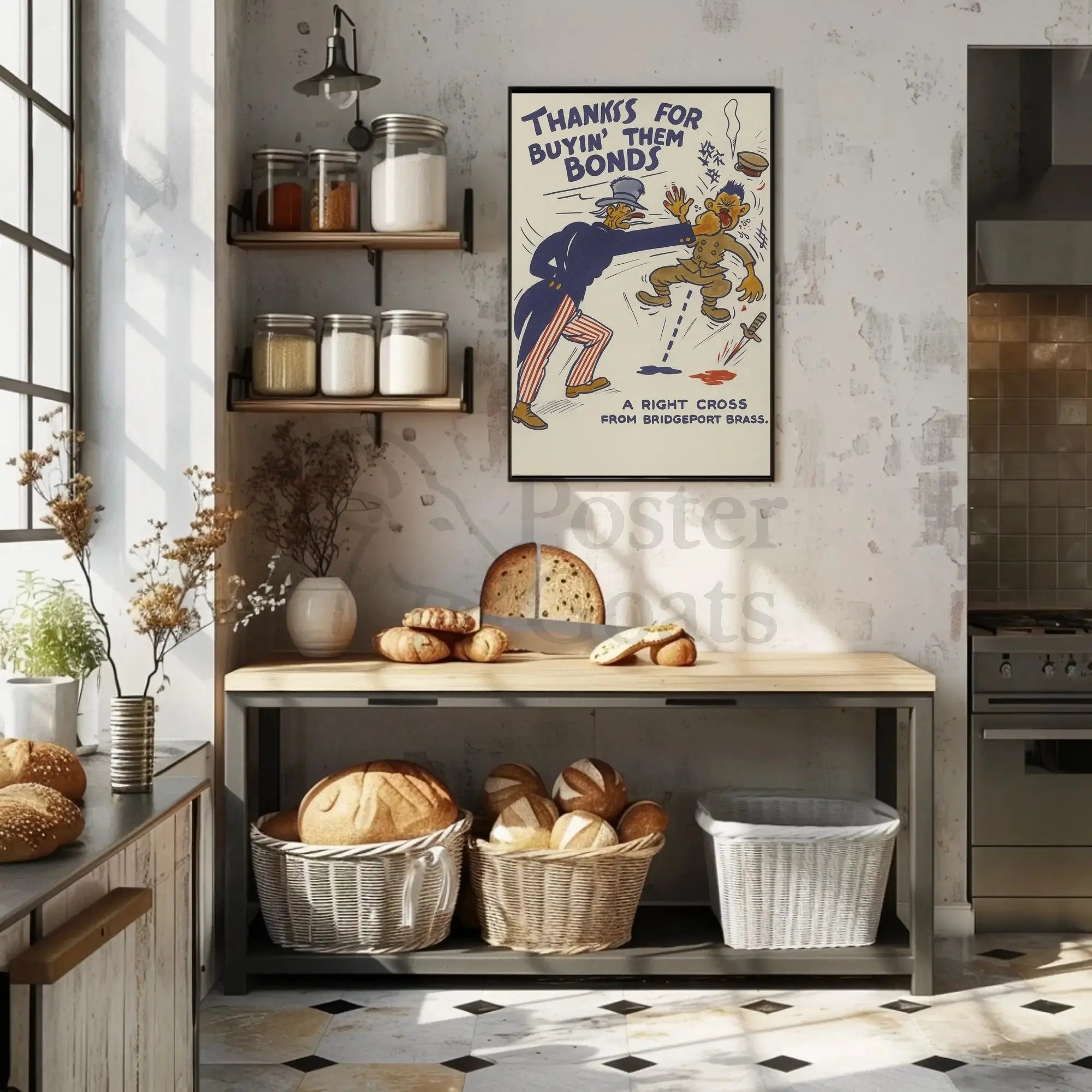 Uncle Sam Punches Enemy in WWII Propaganda Poster PosterGoat