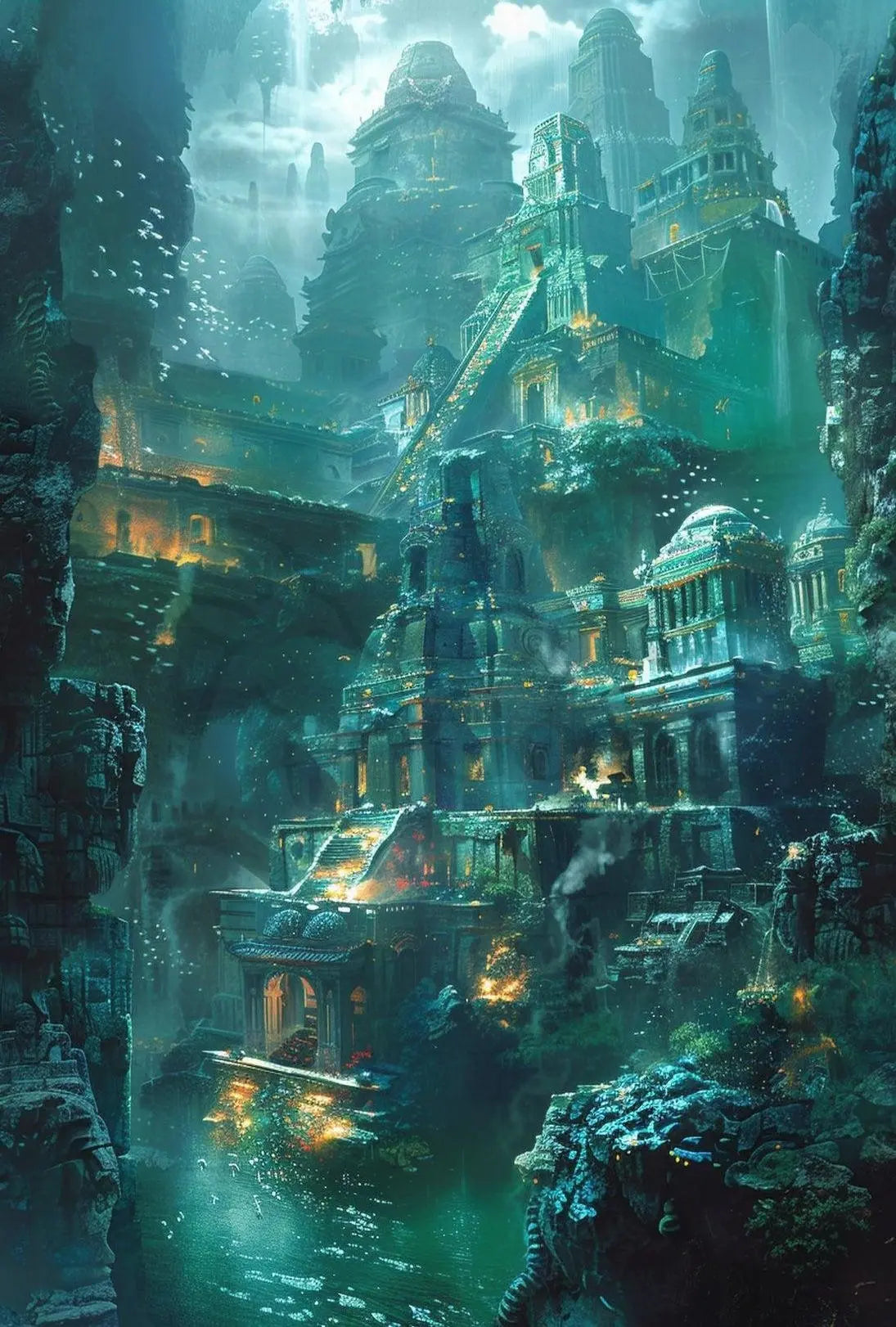 Underwater Ancient City Fantasy Futuristic Sci-Fi Poster PosterGoat