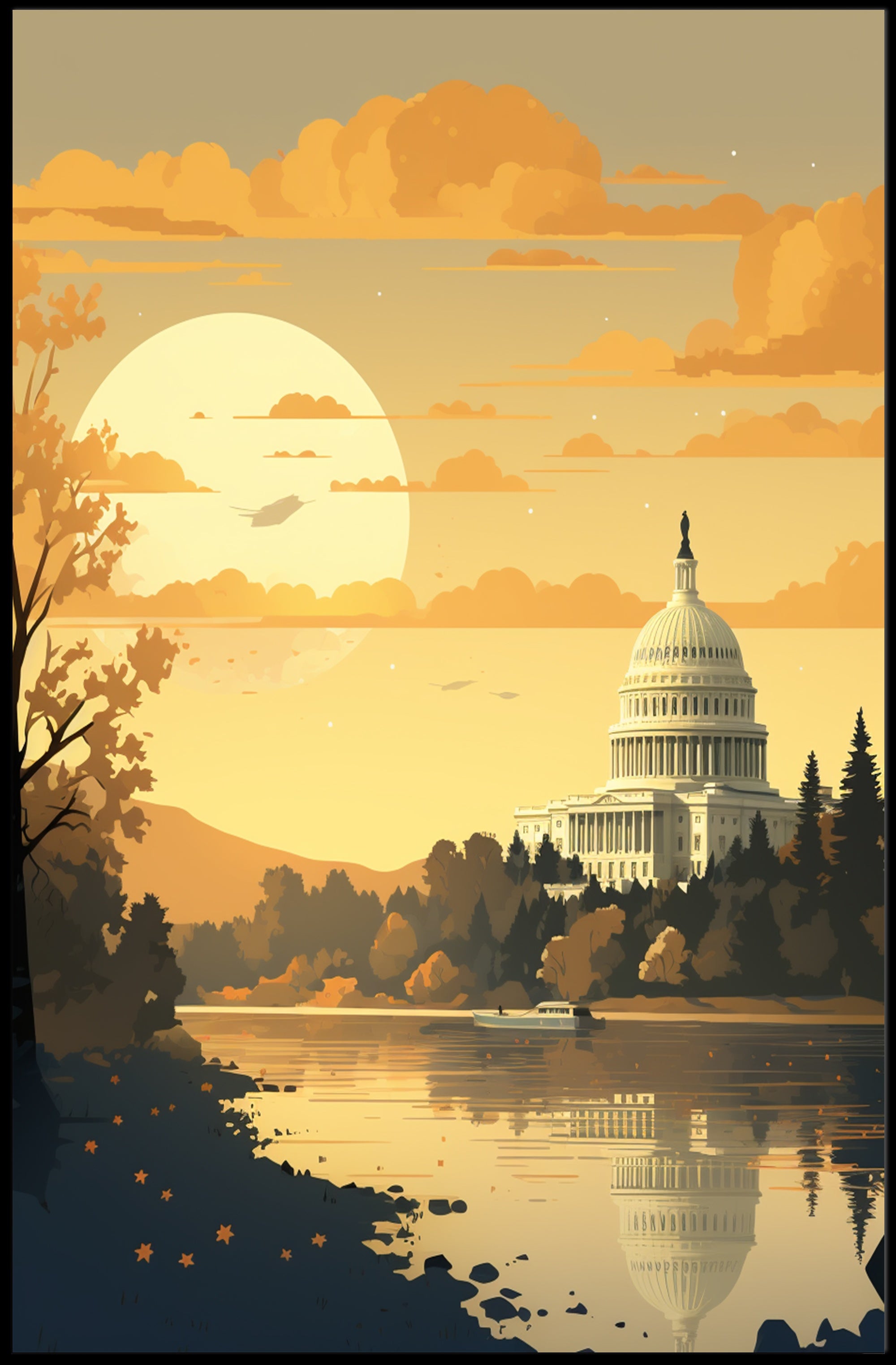 United States Capitol at Sunset Artistic Poster PosterGoat