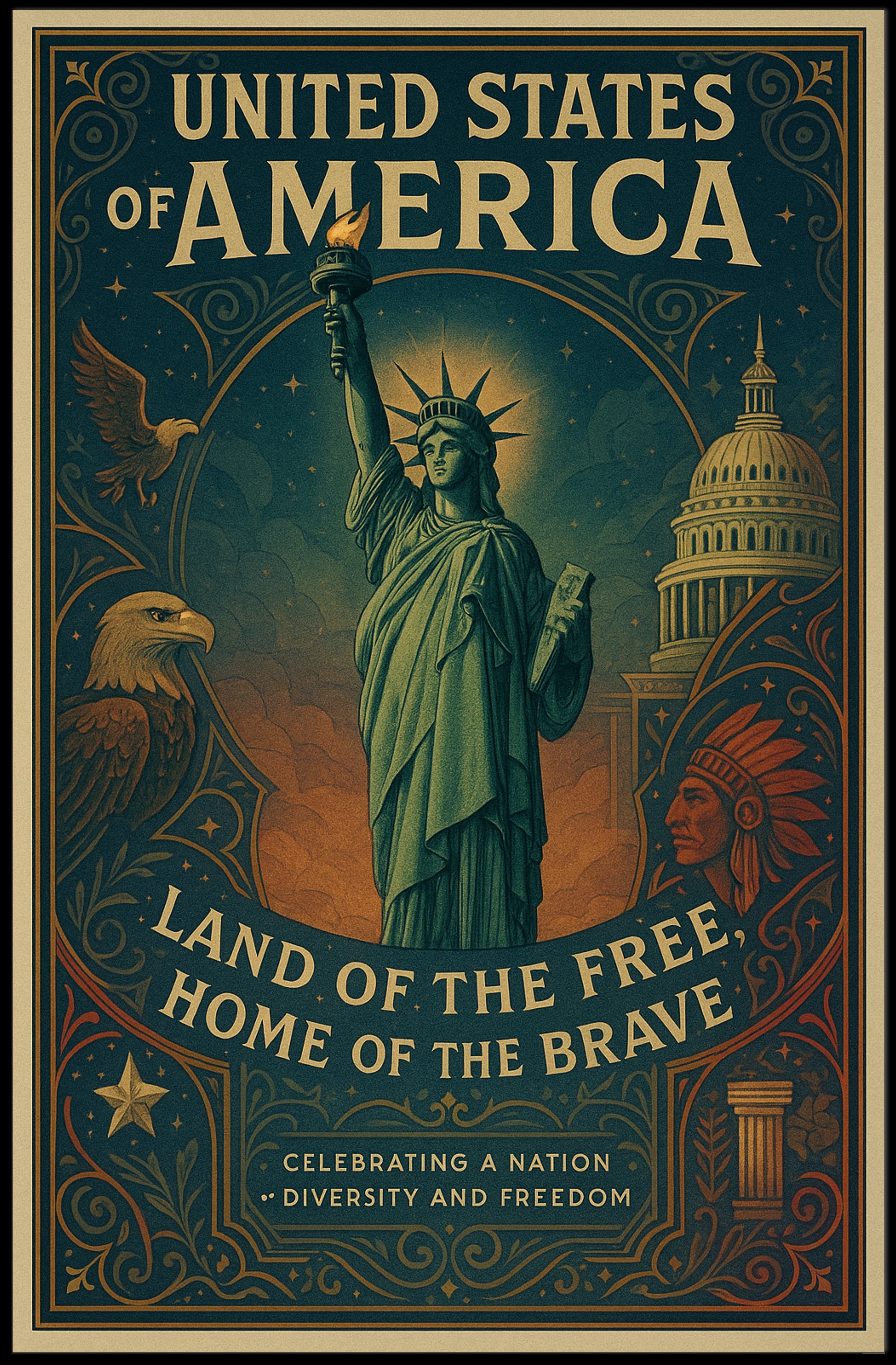 United States Of America Land Of The Poster PosterGoat