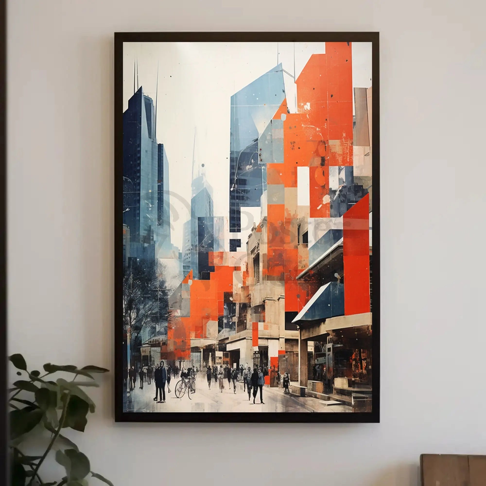 Urban Cityscape Art with Vibrant Abstract Elements Poster PosterGoat