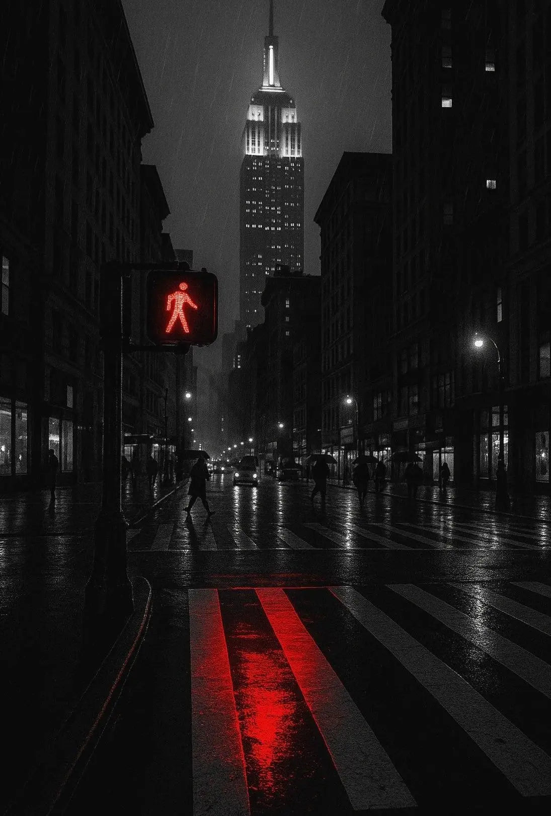 Urban Drama in Rainy Cityscape Artistic Poster PosterGoat