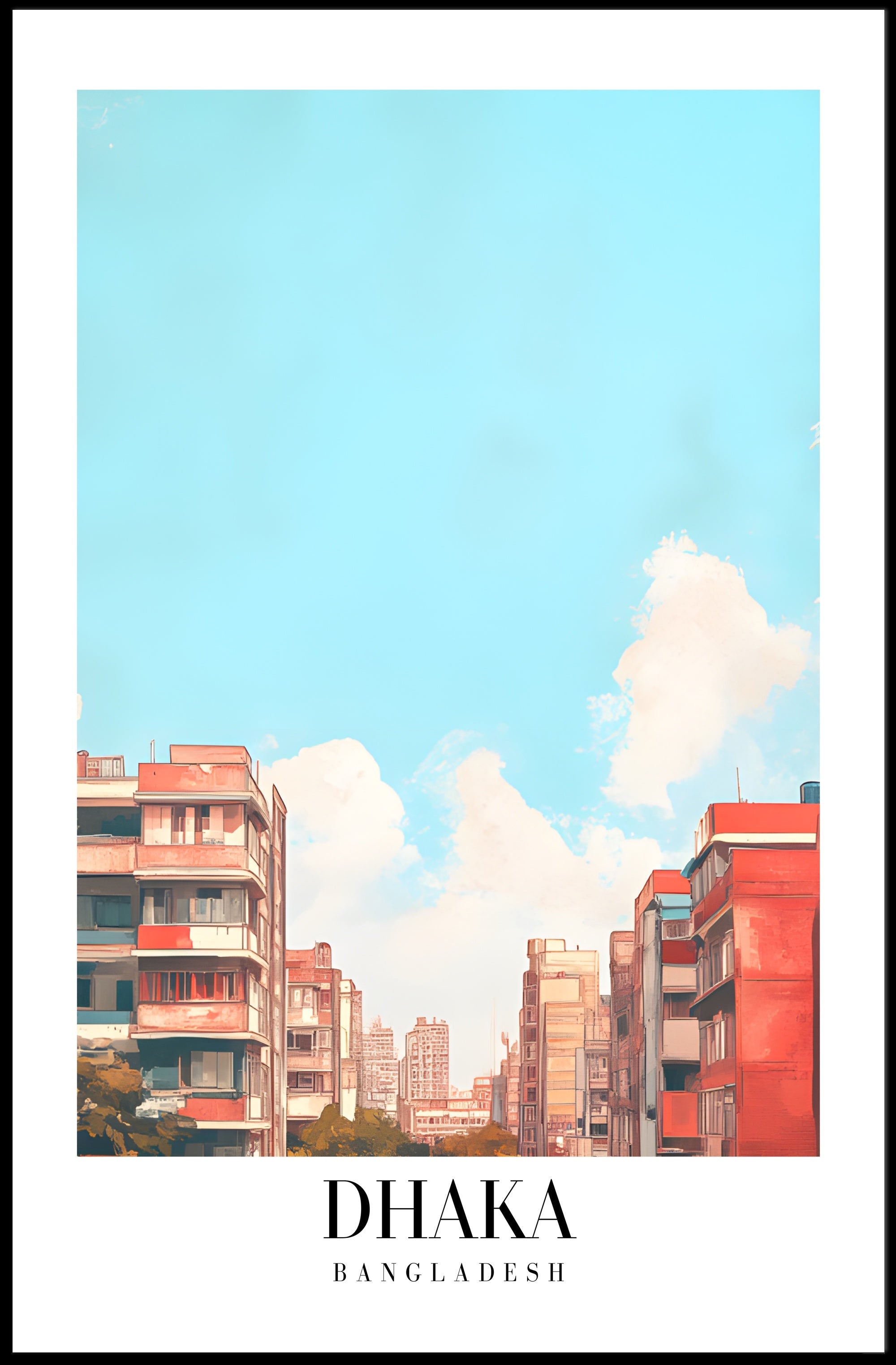 Urban Scene: Dhaka Cityscape Illustrative Poster PosterGoat