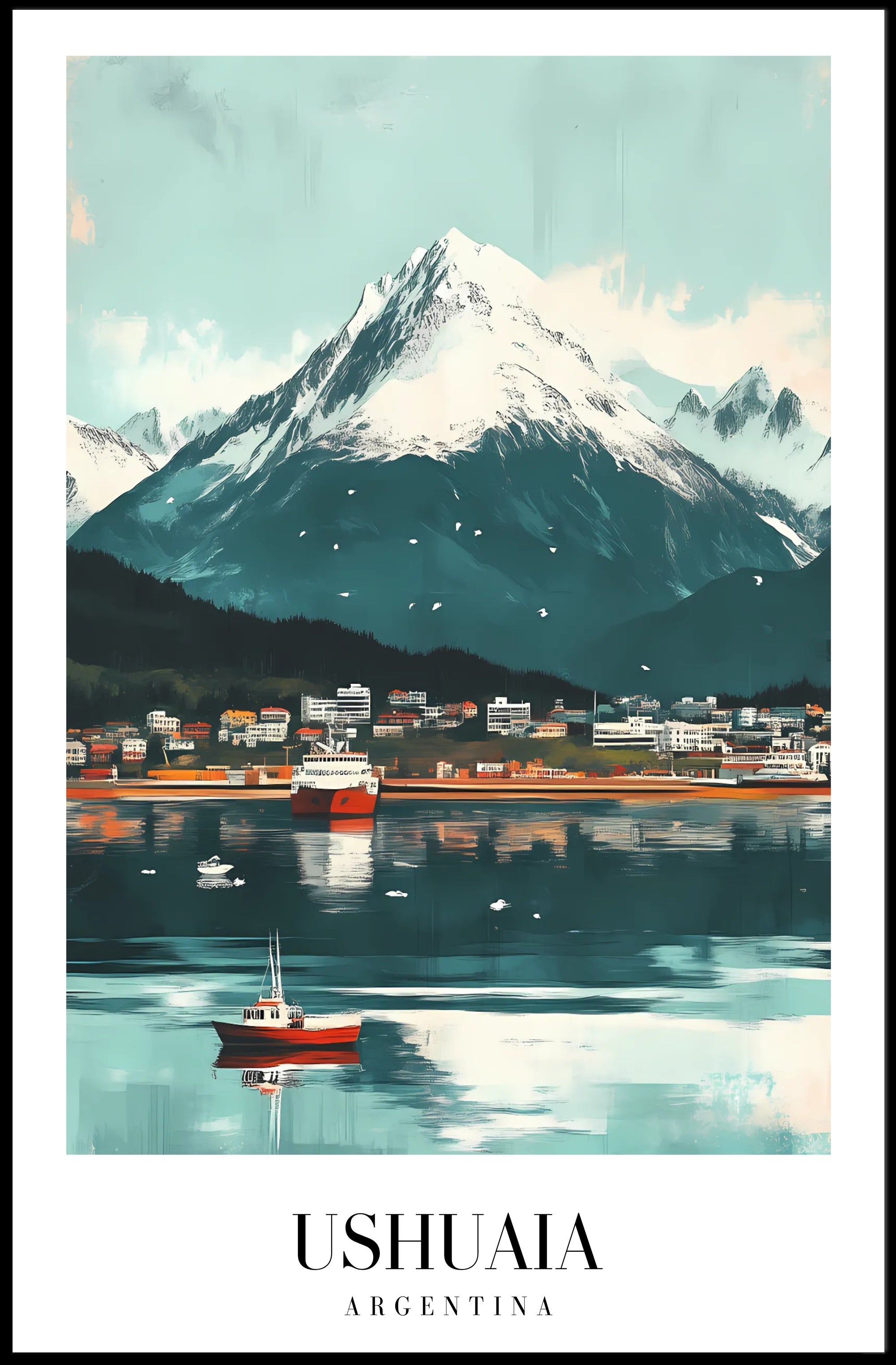 Ushuaia Scenic Travel Poster with Majestic Mountain View PosterGoat