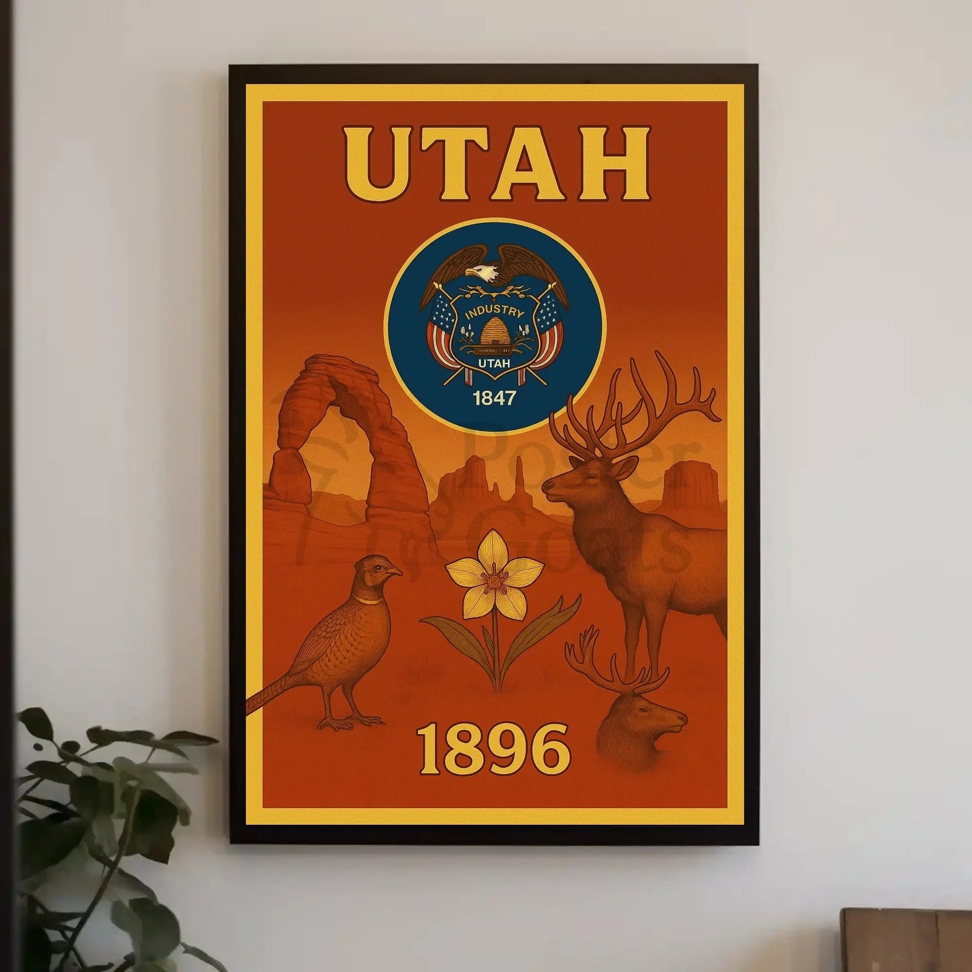 Utah Heritage 1896 Vintage Style Cultural or Heritage Poster PosterGoat