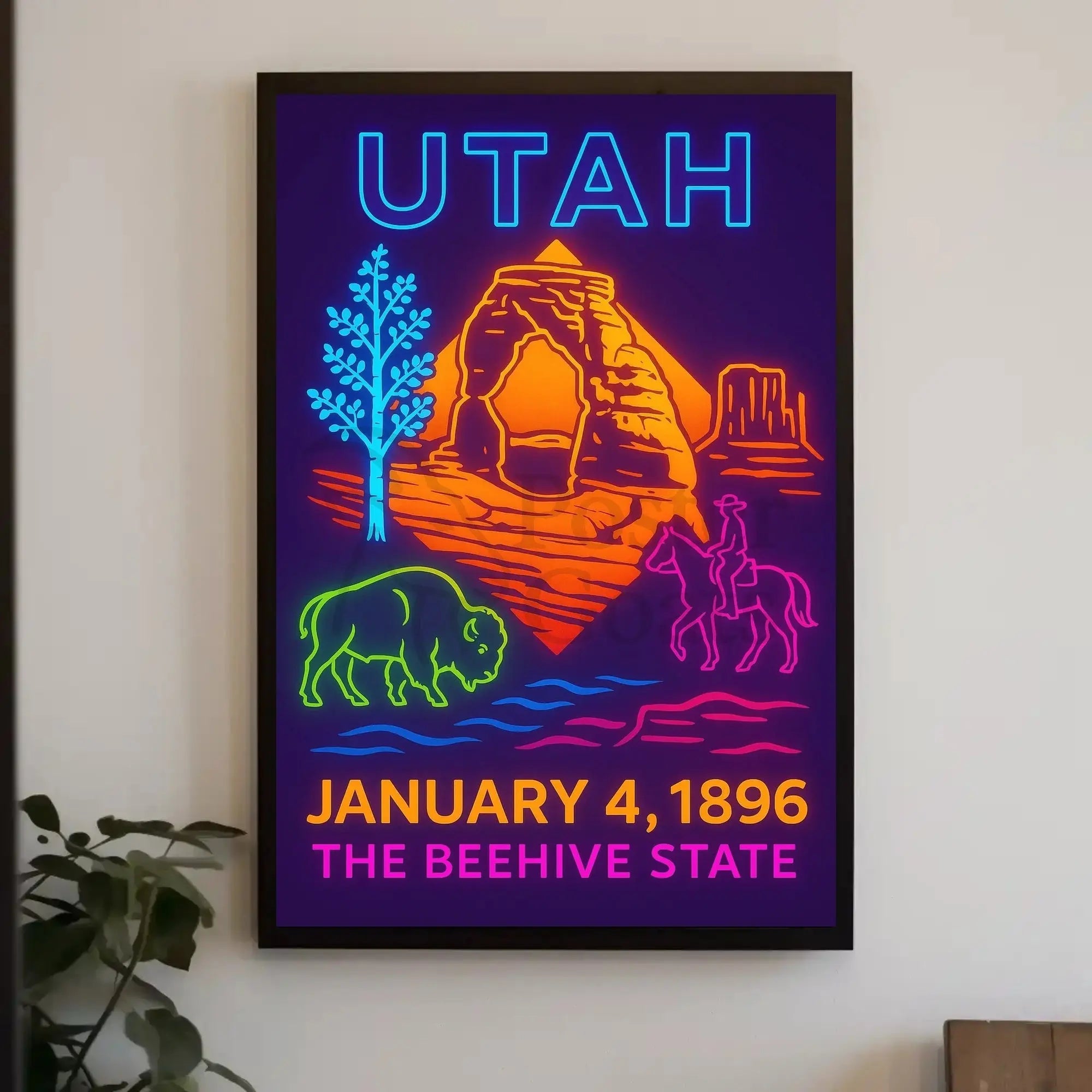 Utah Neon Landscape Celebration Poster - Cultural or Heritage Poster PosterGoat