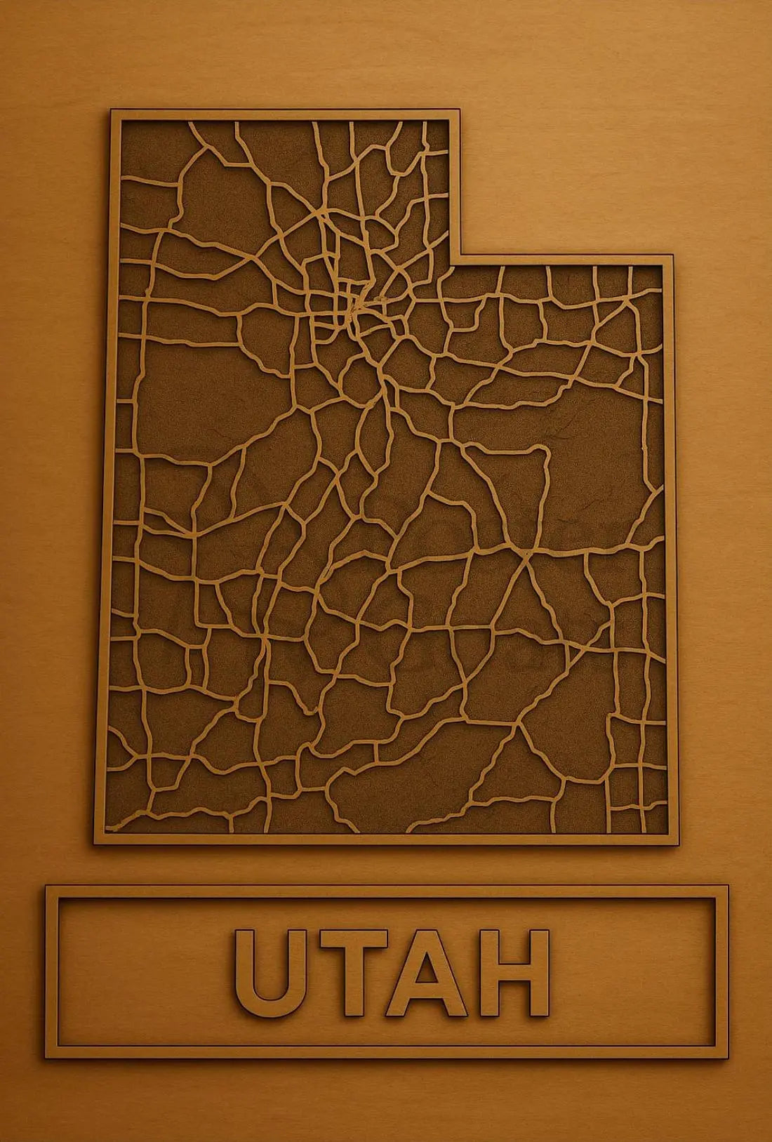 Utah Roadways Map Carved Relief Artistic Poster PosterGoat