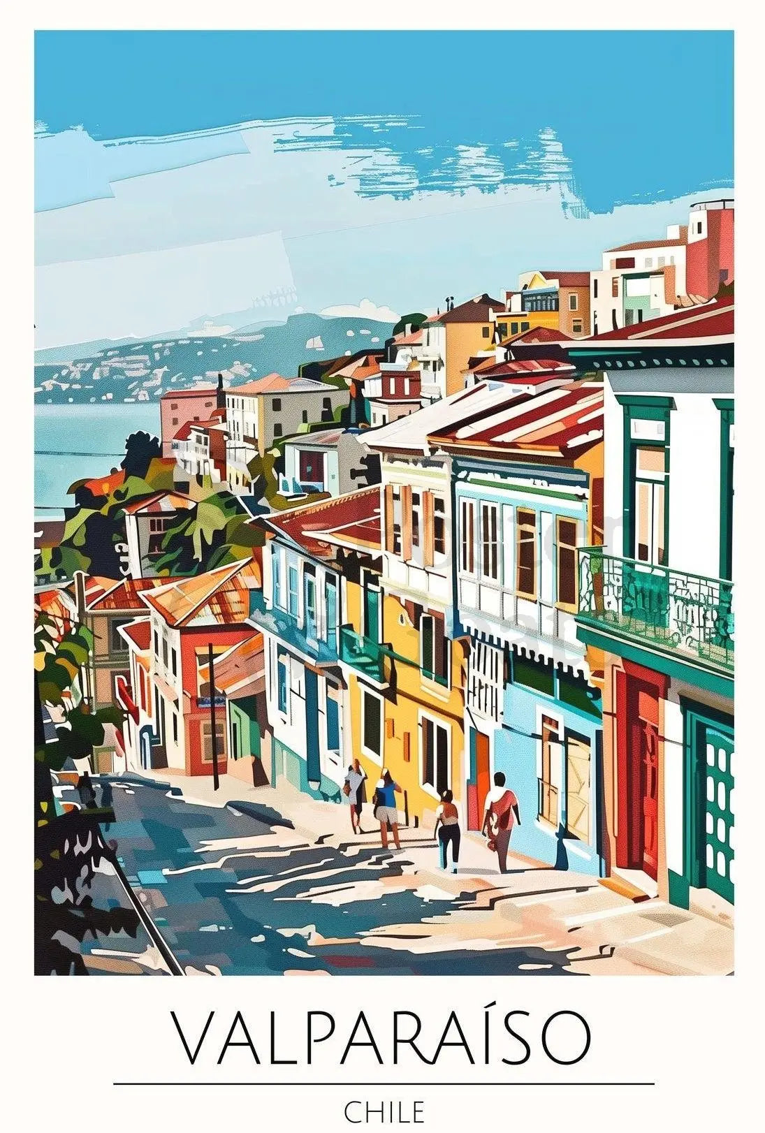 Valparaíso Street Scene: Vibrant Travel Poster PosterGoat