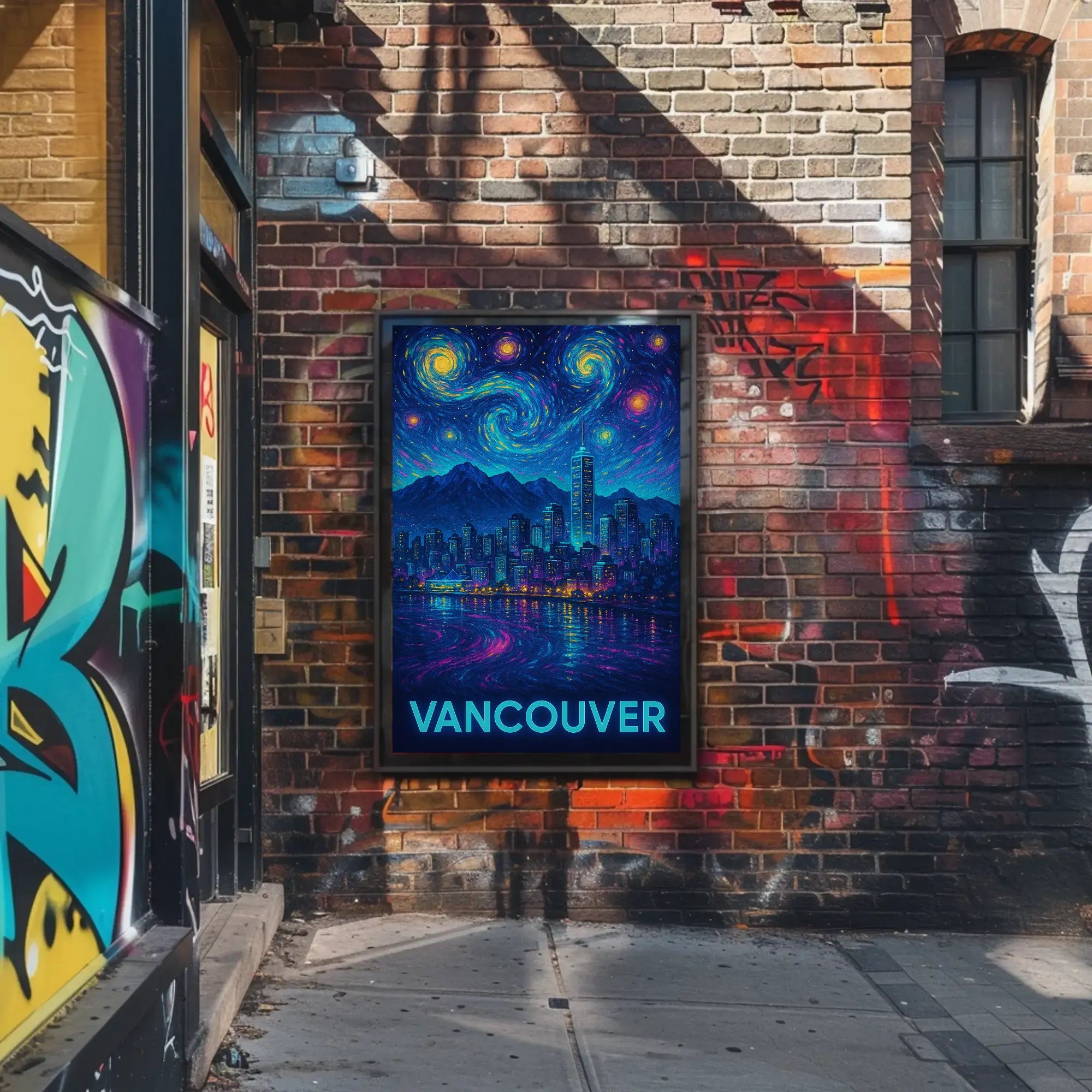 Vancouver Nightscape Inspired by Van Gogh Artistic Poster PosterGoat