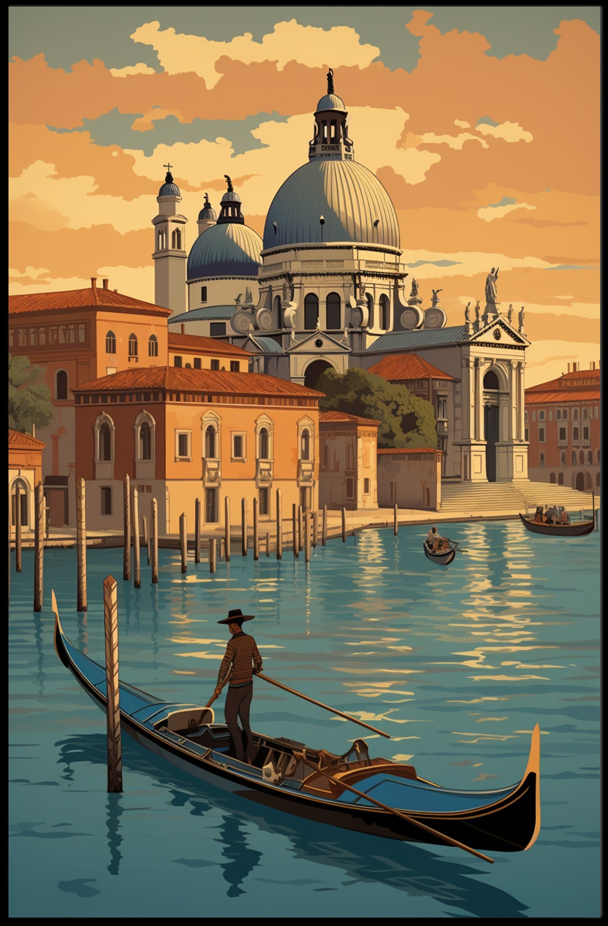 Venetian Gondola Voyage during Sunset Travel Poster PosterGoat