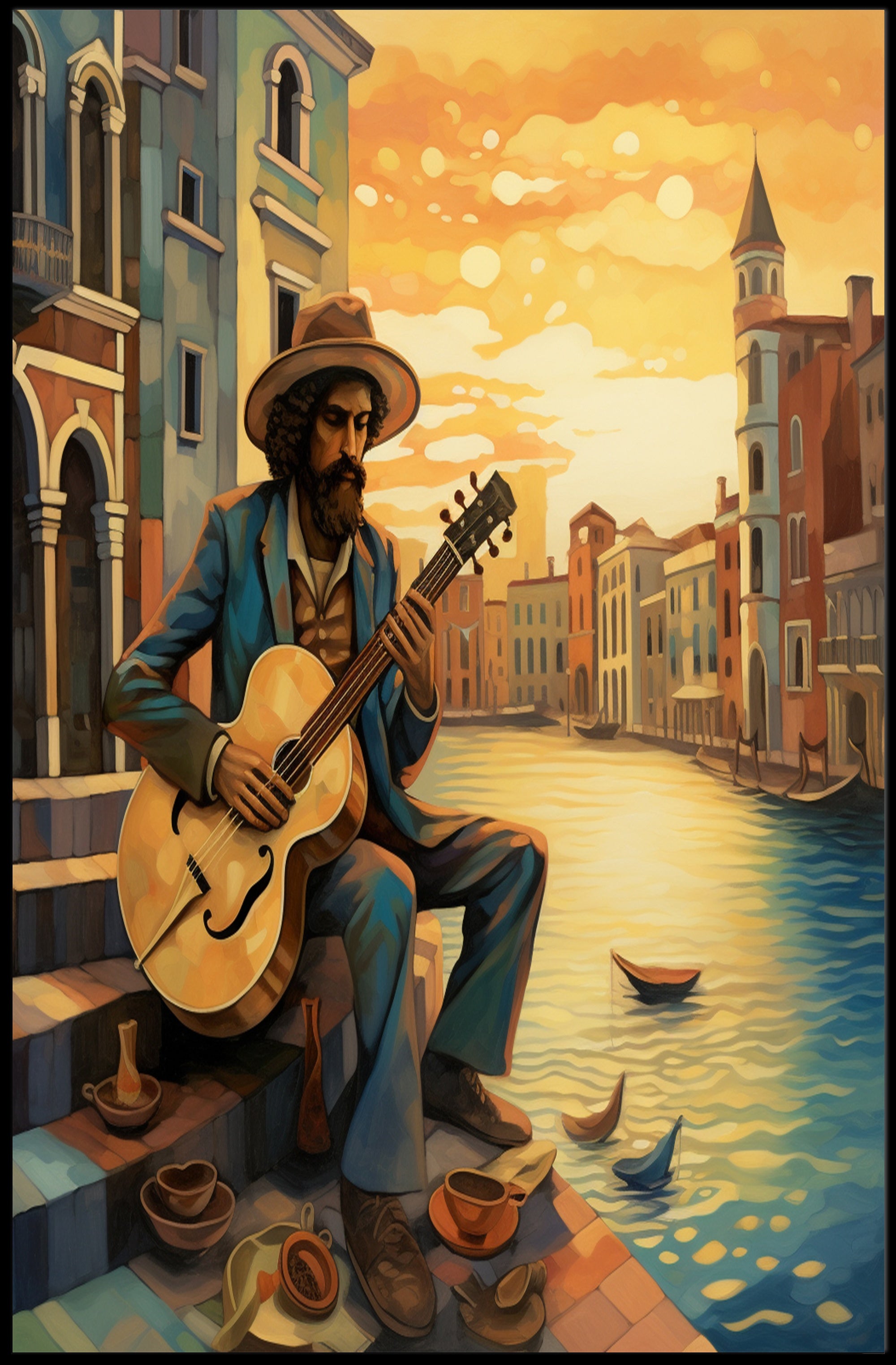 Venetian Guitarist Serenade Vintage Travel Poster PosterGoat