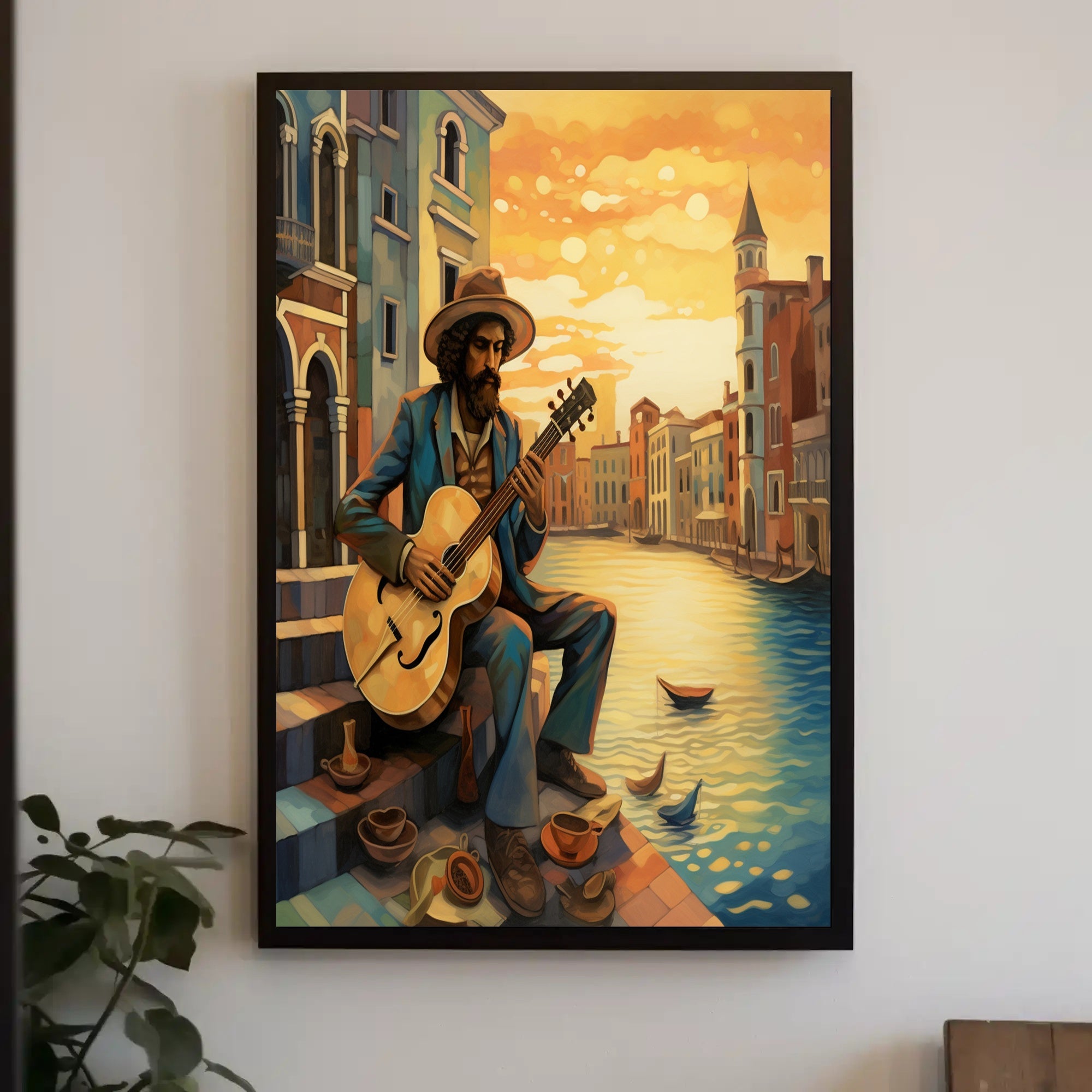 Venetian Guitarist Serenade Vintage Travel Poster PosterGoat