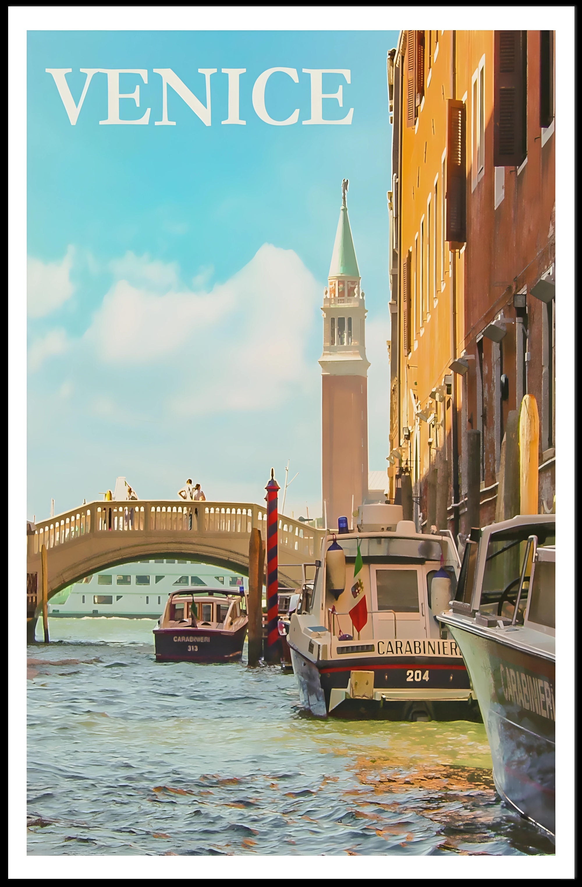 Venice Canal Scene with Carabinieri Travel Poster PosterGoat
