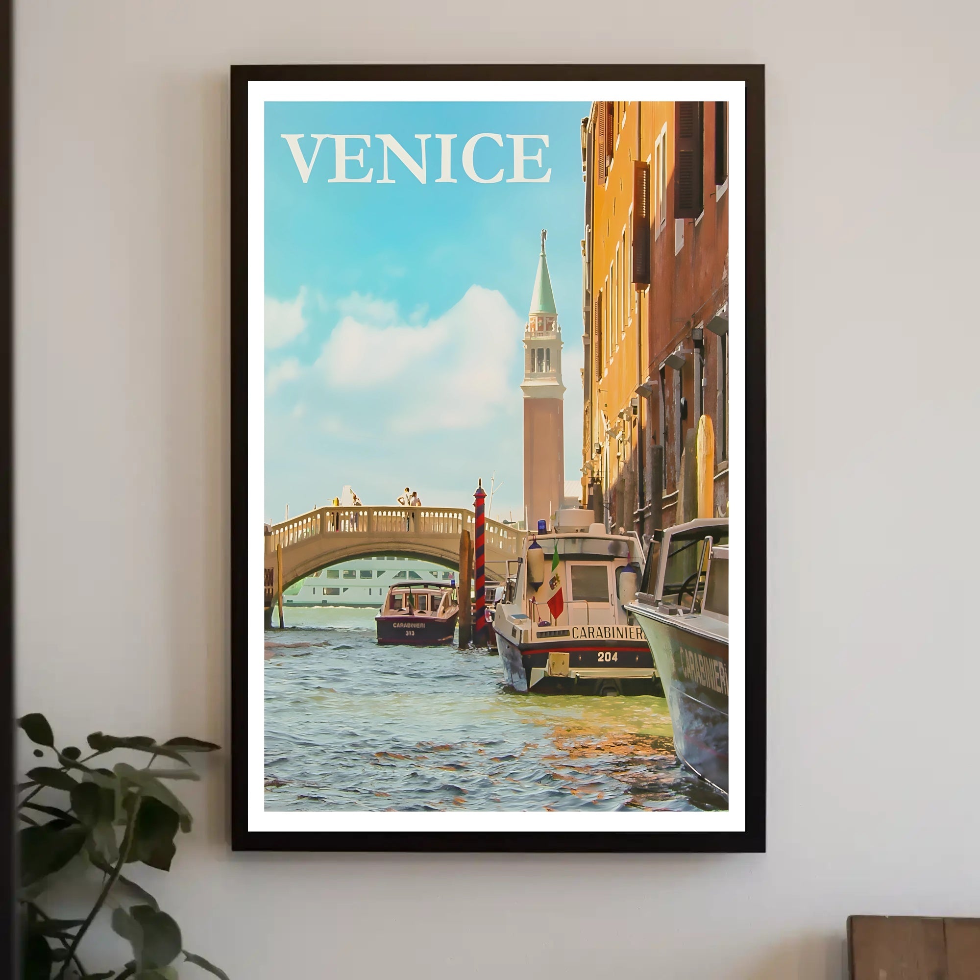 Venice Canal Scene with Carabinieri Travel Poster PosterGoat