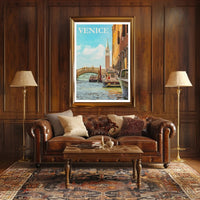Venice Canal Scene with Carabinieri Travel Poster PosterGoat