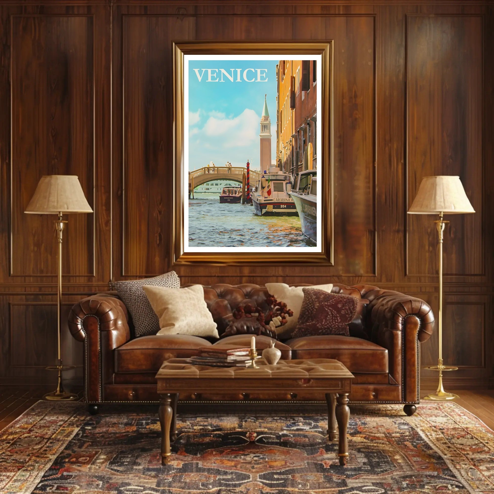 Venice Canal Scene with Carabinieri Travel Poster PosterGoat