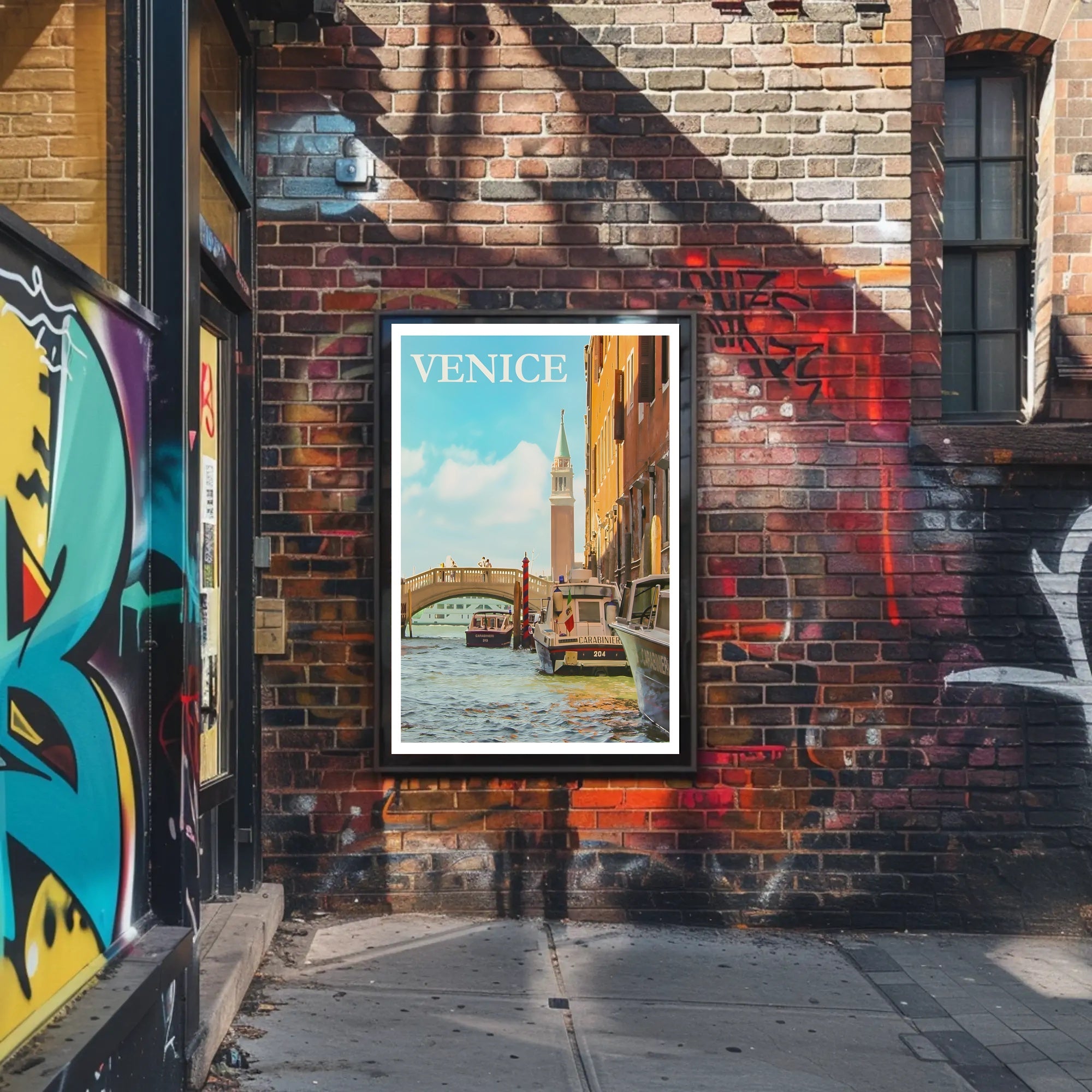 Venice Canal Scene with Carabinieri Travel Poster PosterGoat