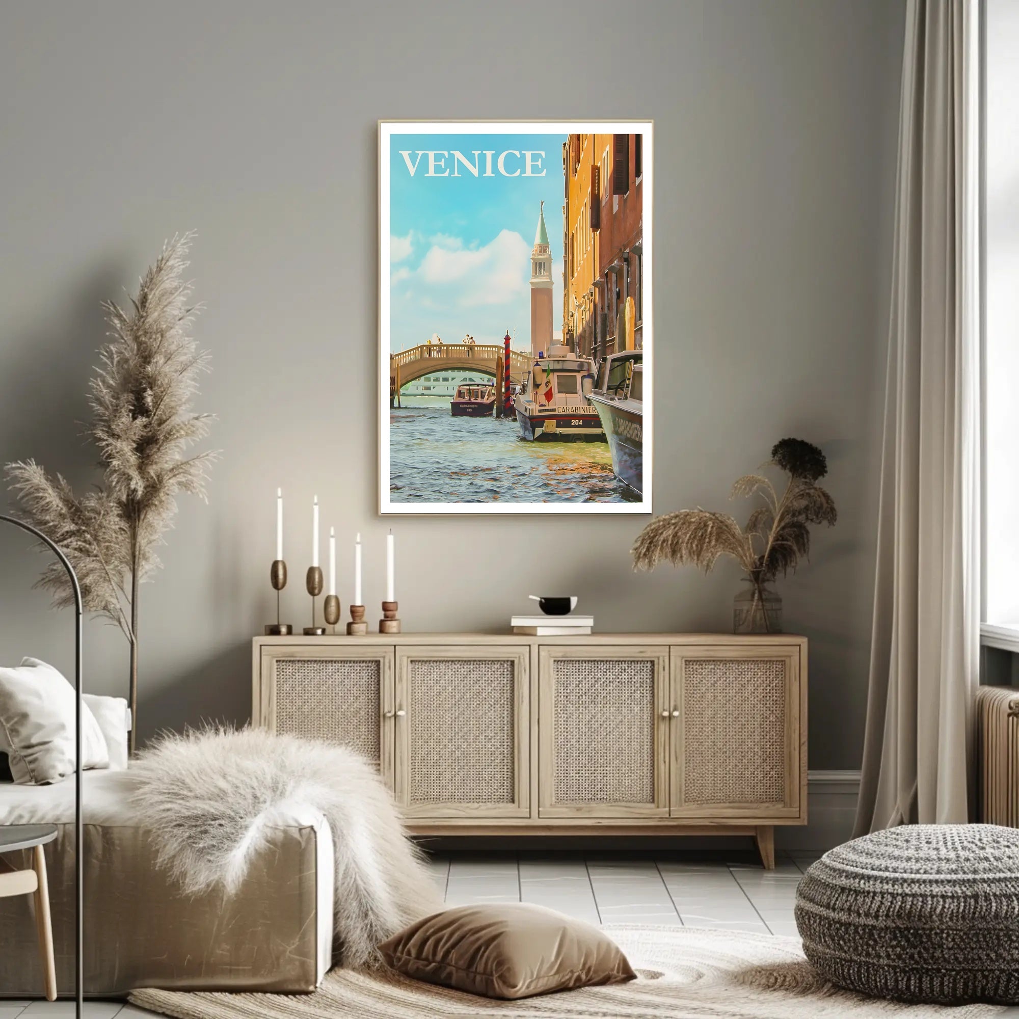 Venice Canal Scene with Carabinieri Travel Poster PosterGoat
