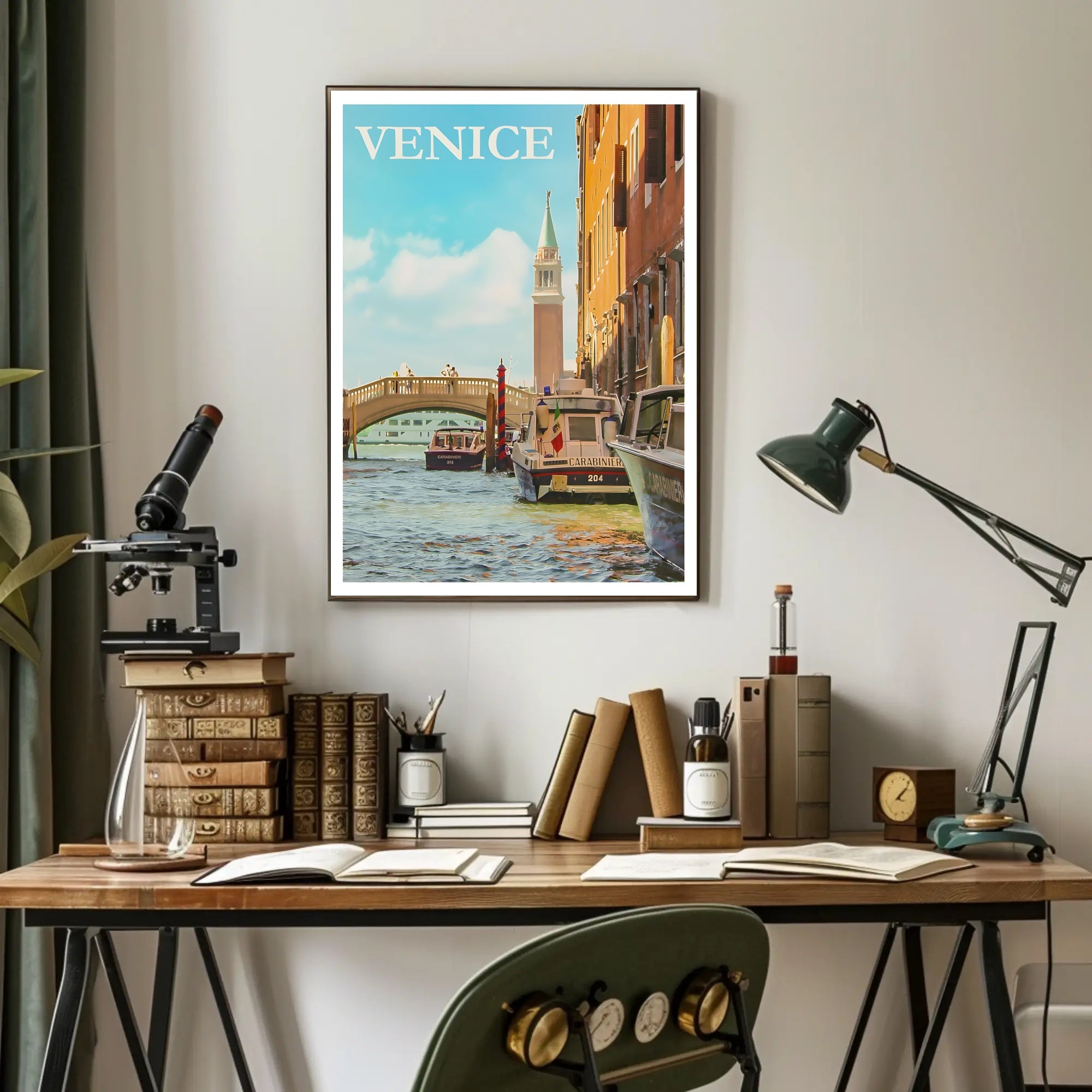 Venice Canal Scene with Carabinieri Travel Poster PosterGoat
