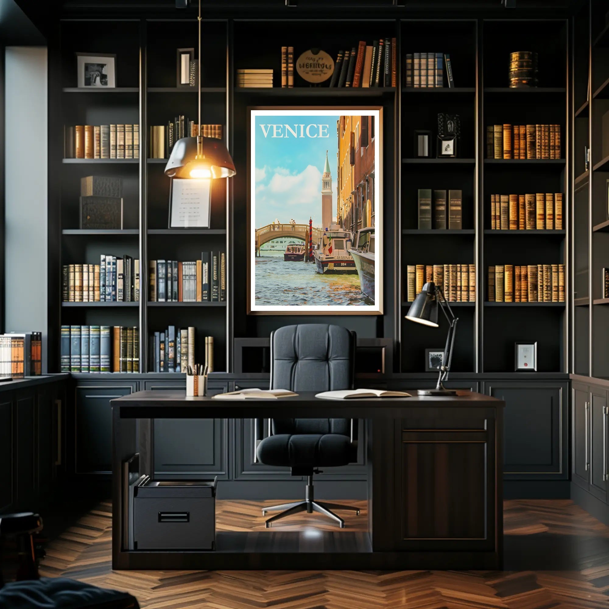 Venice Canal Scene with Carabinieri Travel Poster PosterGoat