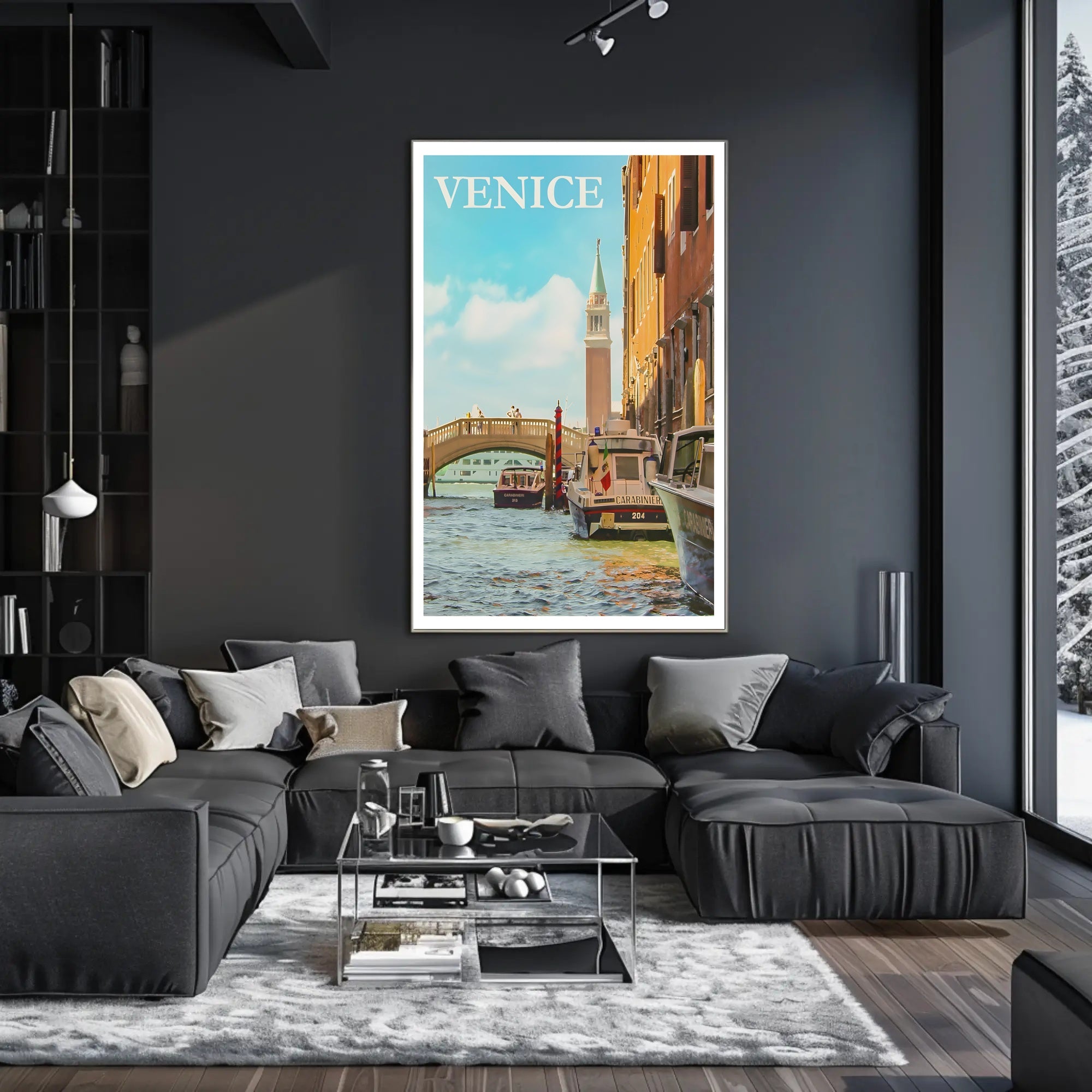Venice Canal Scene with Carabinieri Travel Poster PosterGoat