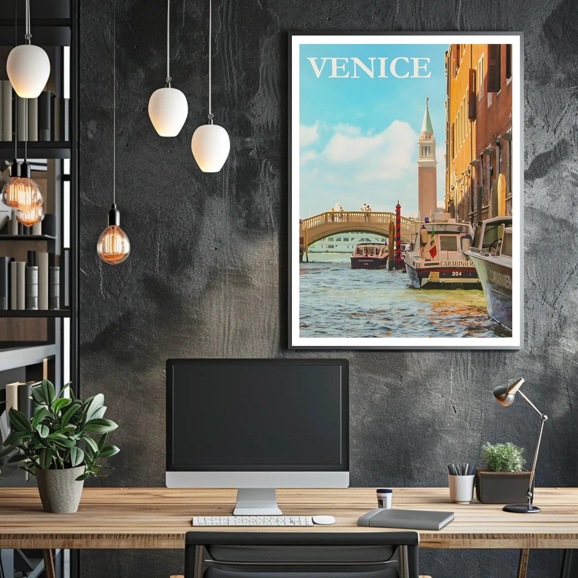 Venice Canal Scene with Carabinieri Travel Poster PosterGoat