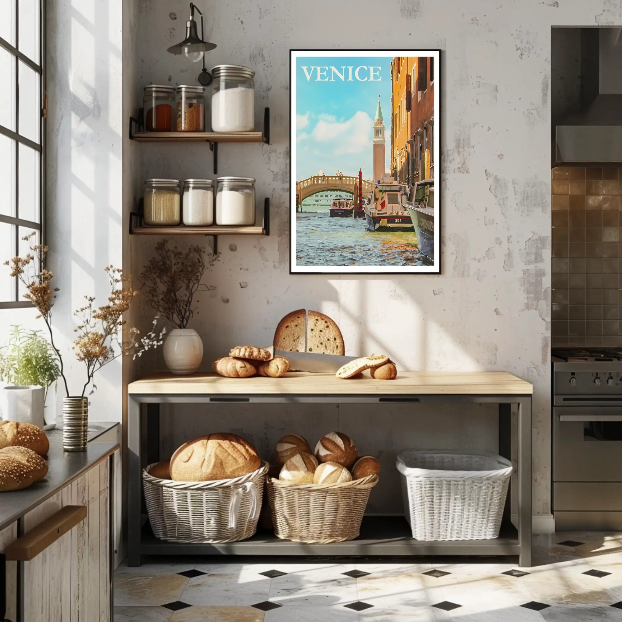 Venice Canal Scene with Carabinieri Travel Poster PosterGoat