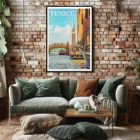 Venice Canal Scene with Carabinieri Travel Poster PosterGoat