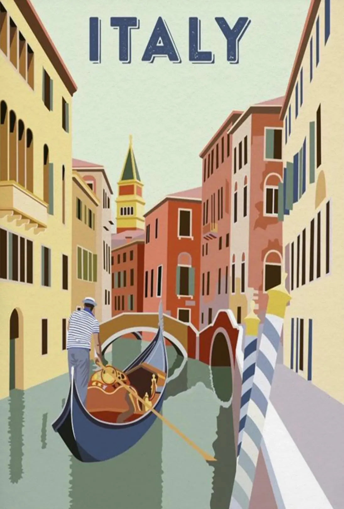Venice Gondolier Canalscape Vintage Travel Poster PosterGoat