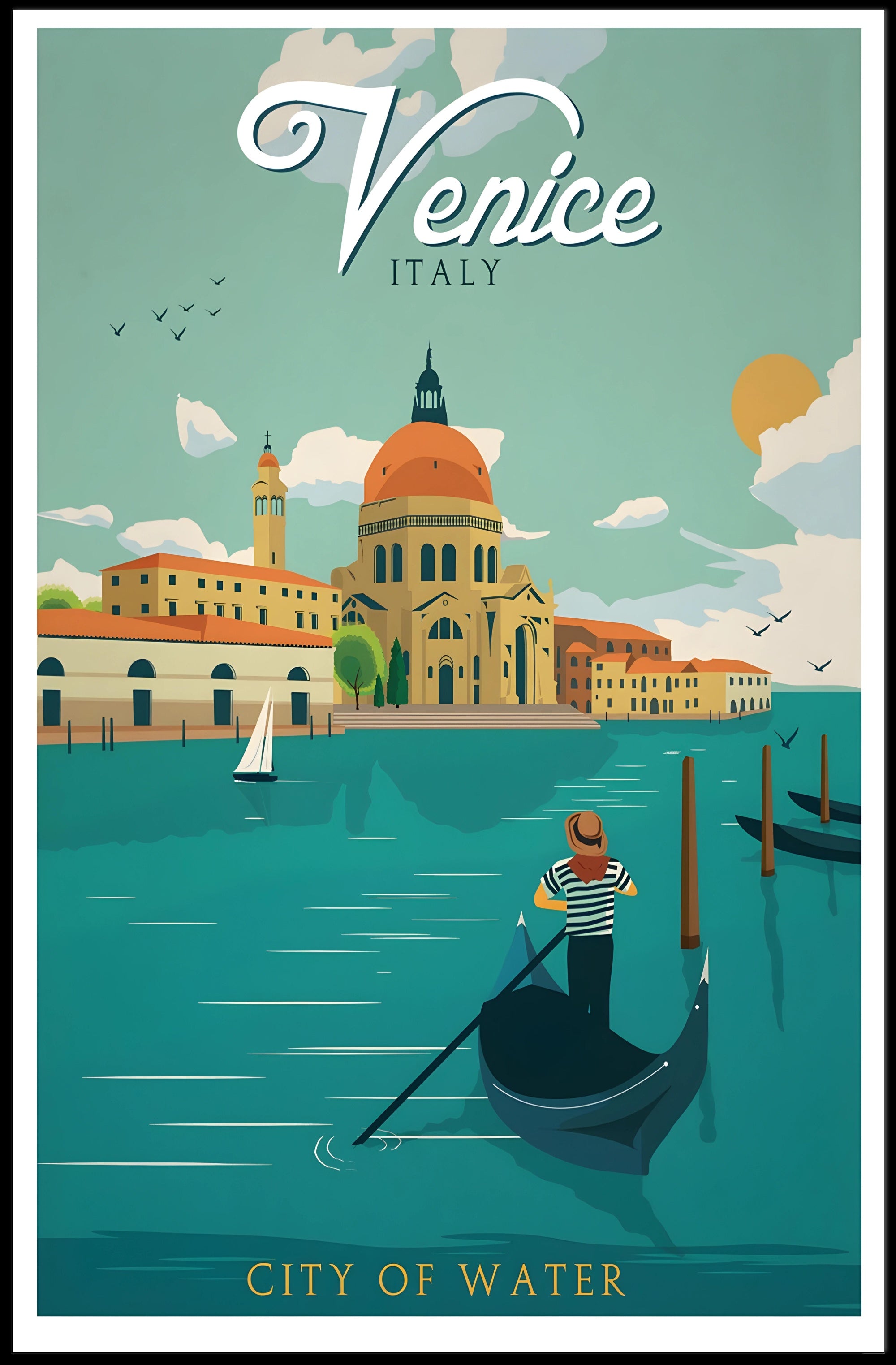 Venice Gondolier Vintage Travel Art Poster PosterGoat