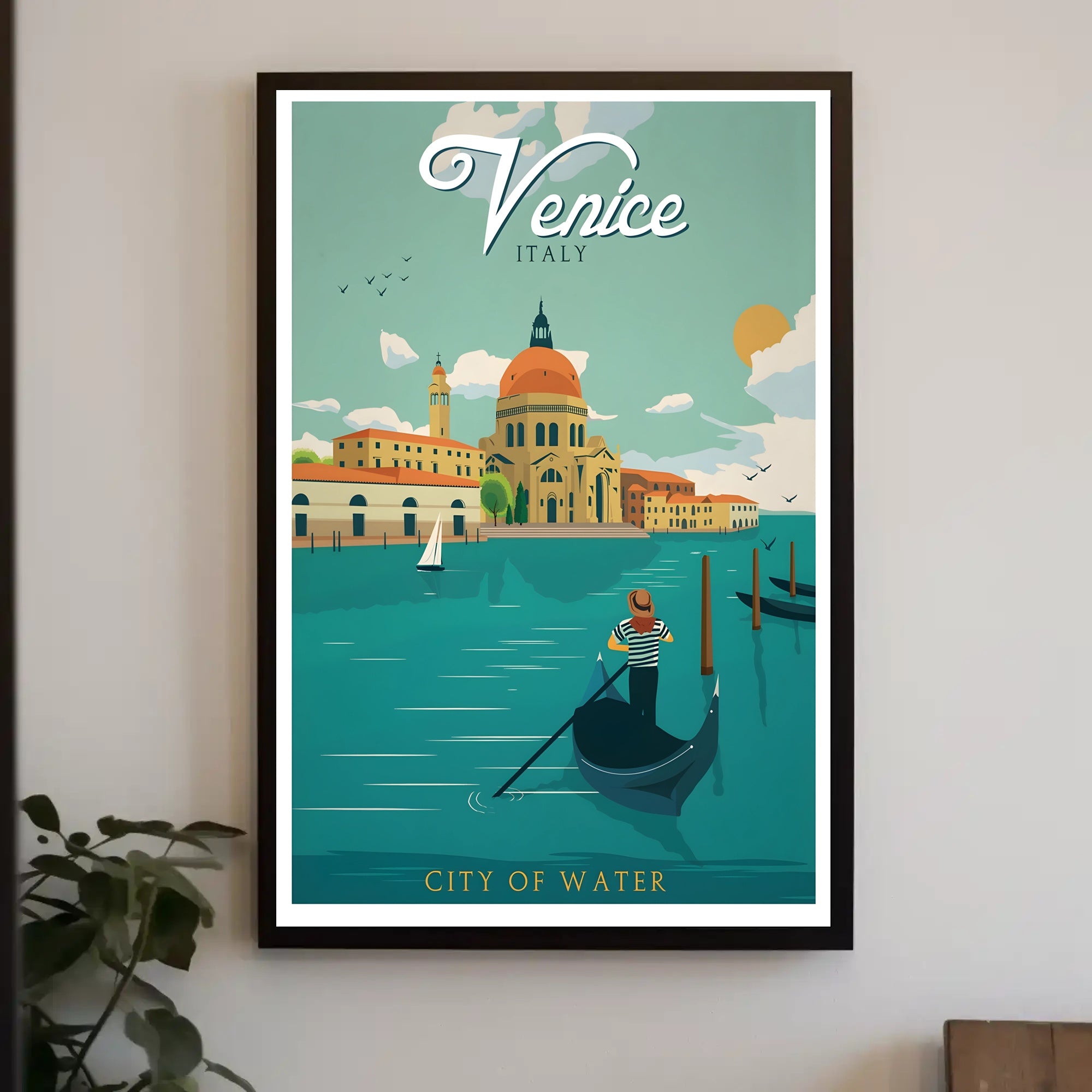 Venice Gondolier Vintage Travel Art Poster PosterGoat