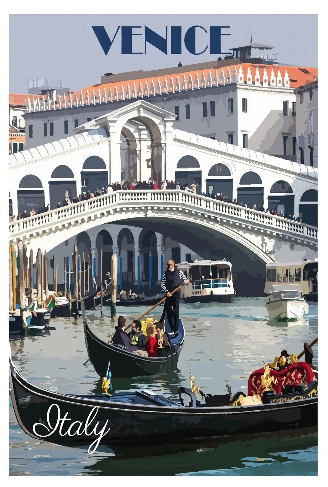 Venice Rialto Bridge Stylized Illustration Travel Poster PosterGoat