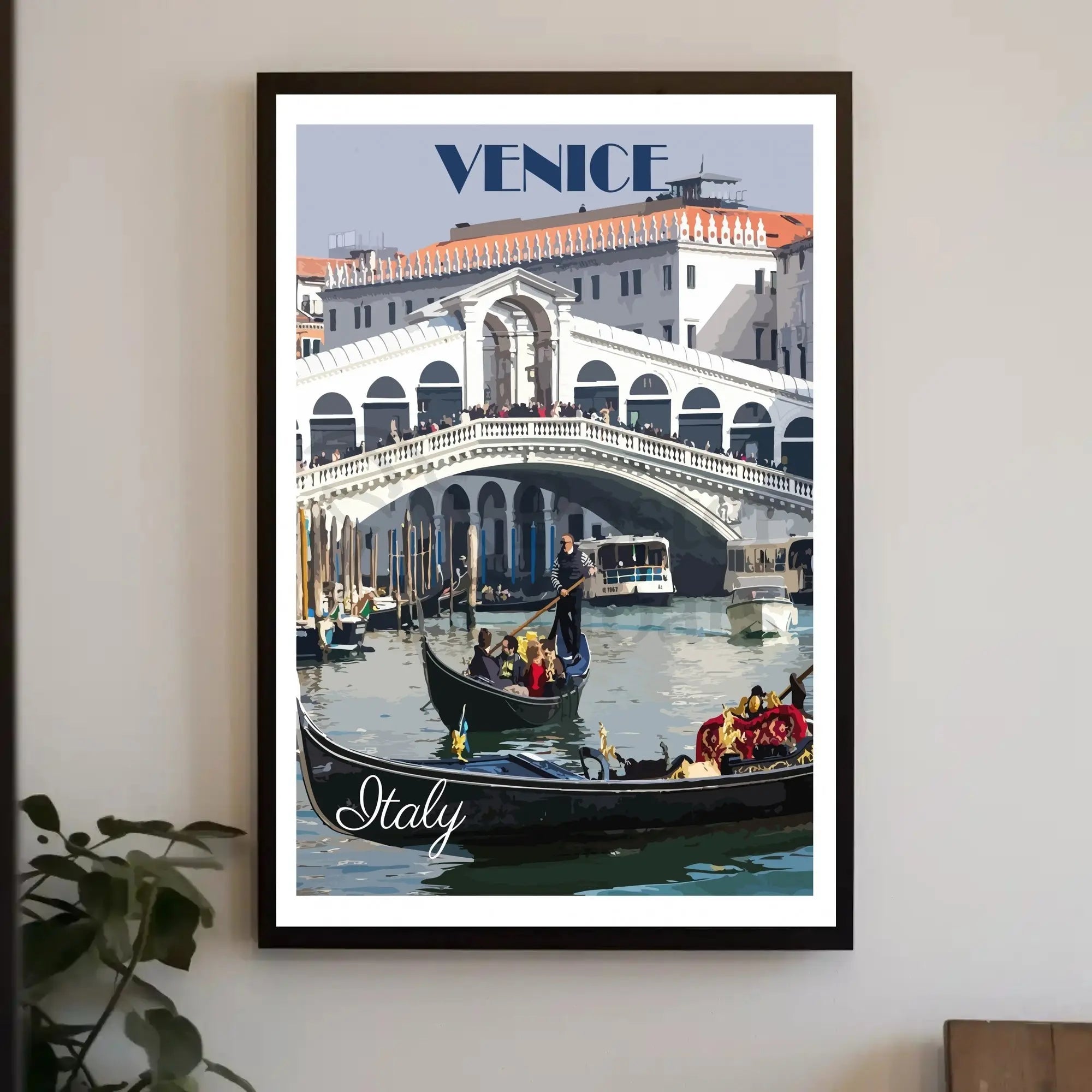 Venice Rialto Bridge Stylized Illustration Travel Poster PosterGoat