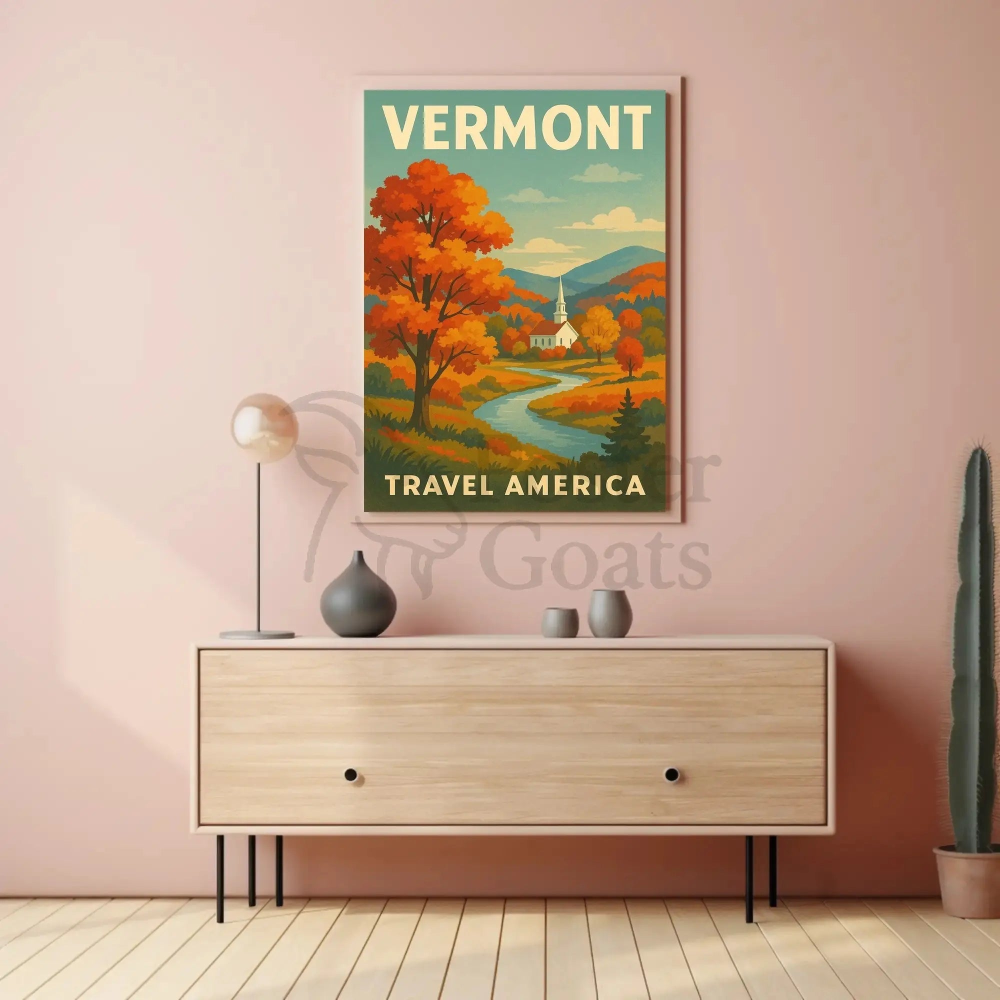 Vermont Autumn Church Scenic Vintage Travel Advertisement Poster PosterGoat