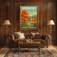 Vermont Autumn Church Scenic Vintage Travel Advertisement Poster PosterGoat