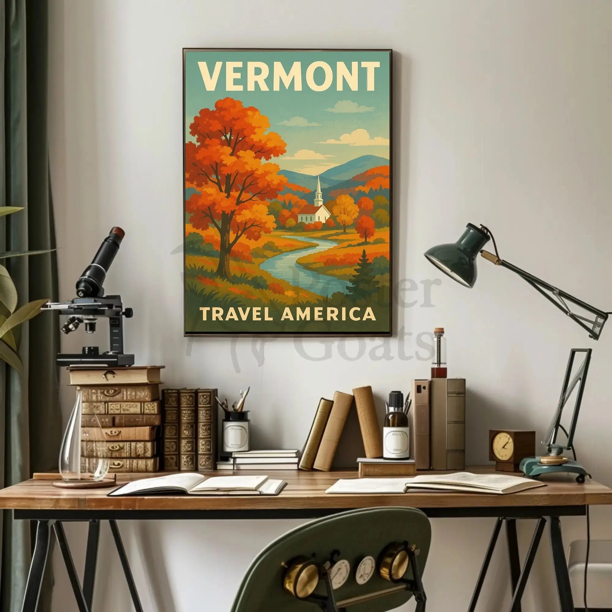 Vermont Autumn Church Scenic Vintage Travel Advertisement Poster PosterGoat
