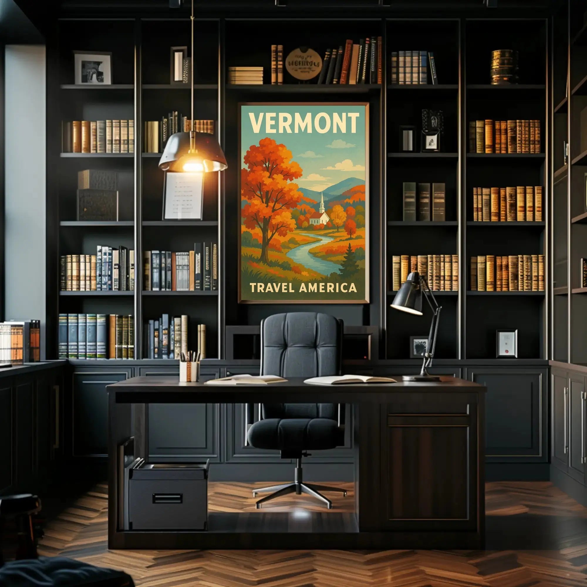 Vermont Autumn Church Scenic Vintage Travel Advertisement Poster PosterGoat