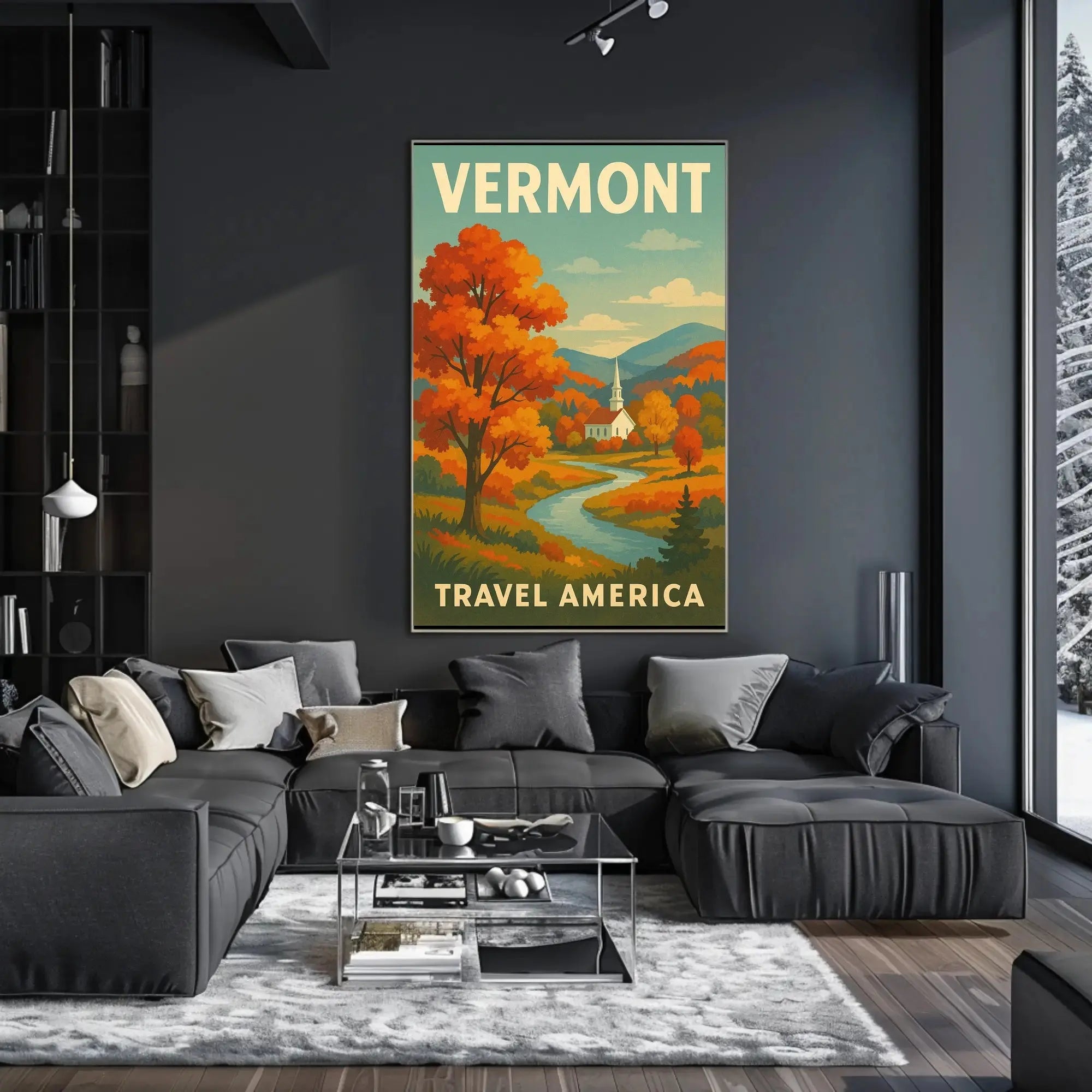Vermont Autumn Church Scenic Vintage Travel Advertisement Poster PosterGoat