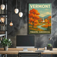 Vermont Autumn Church Scenic Vintage Travel Advertisement Poster PosterGoat