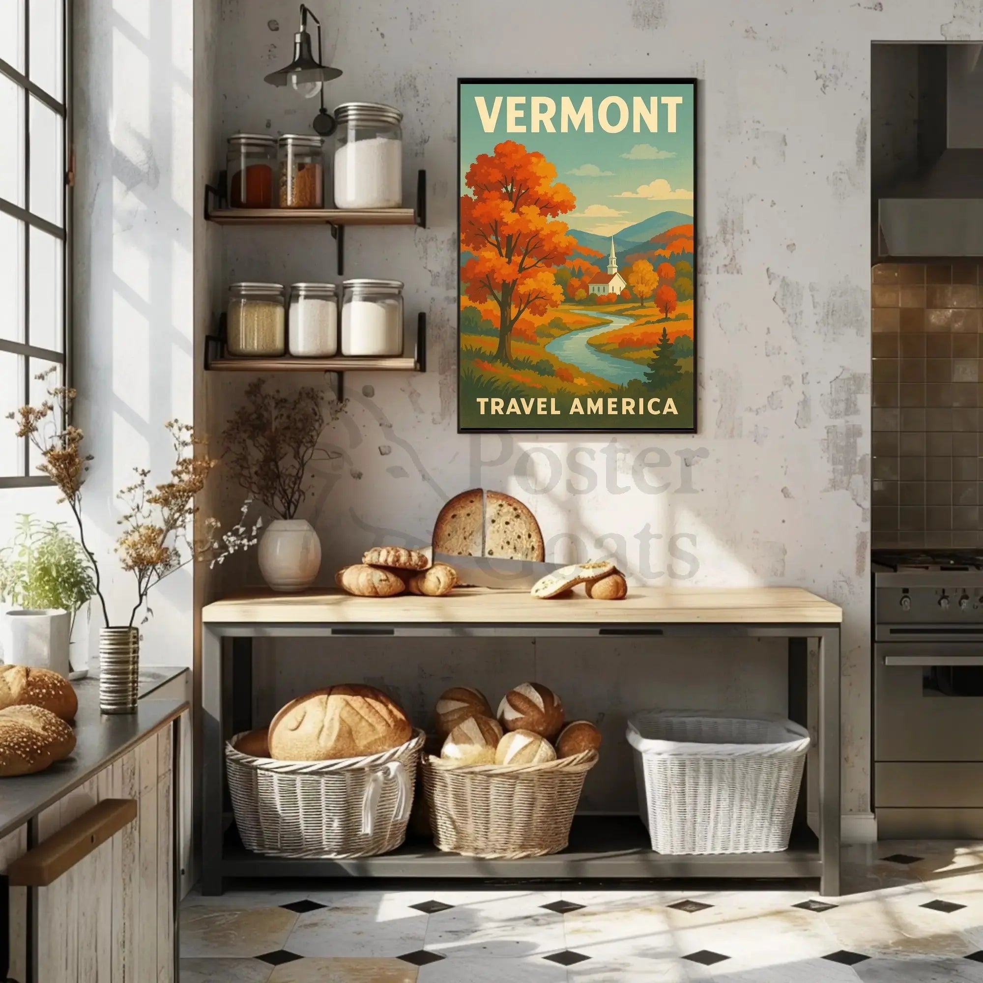 Vermont Autumn Church Scenic Vintage Travel Advertisement Poster PosterGoat