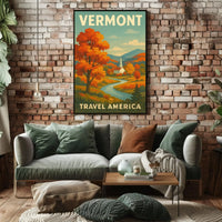 Vermont Autumn Church Scenic Vintage Travel Advertisement Poster PosterGoat