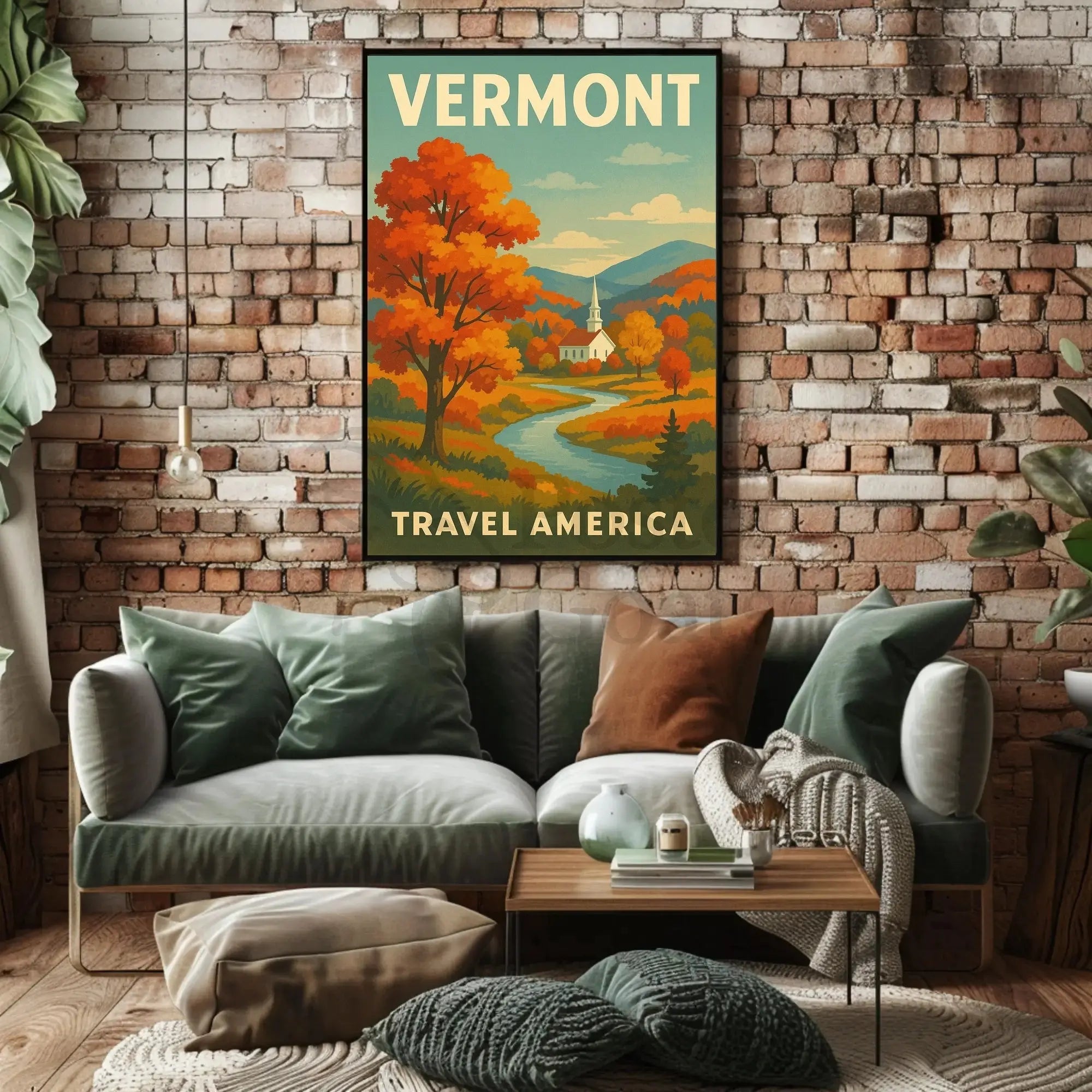 Vermont Autumn Church Scenic Vintage Travel Advertisement Poster PosterGoat