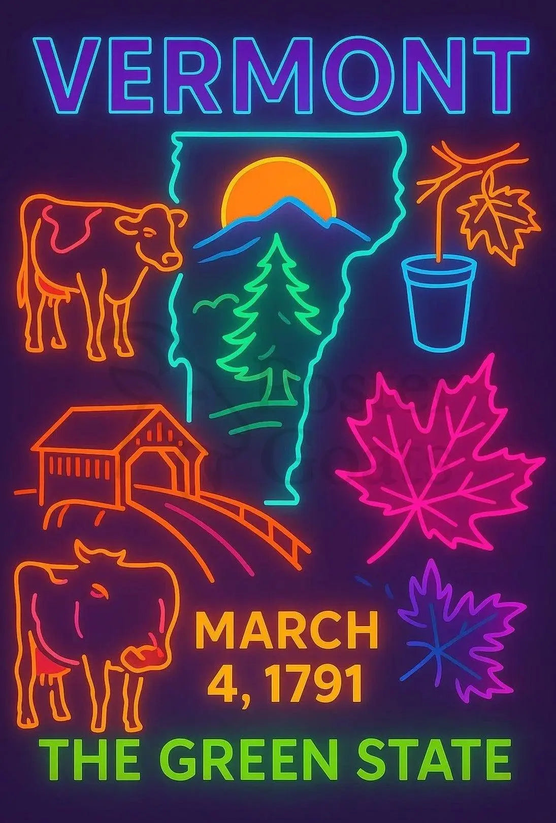 Vermont Neon Heritage Art Print - Cultural or Heritage Poster PosterGoat