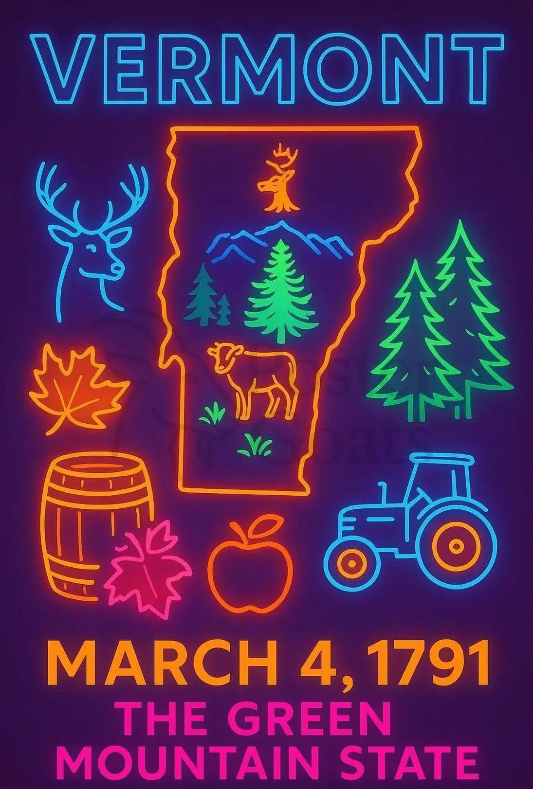 Vermont Neon Signage Celebration Cultural or Heritage Poster PosterGoat