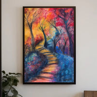 Vibrant Abstract Autumn Forest Exploration Artistic Poster PosterGoat