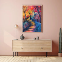 Vibrant Abstract Autumn Forest Exploration Artistic Poster PosterGoat